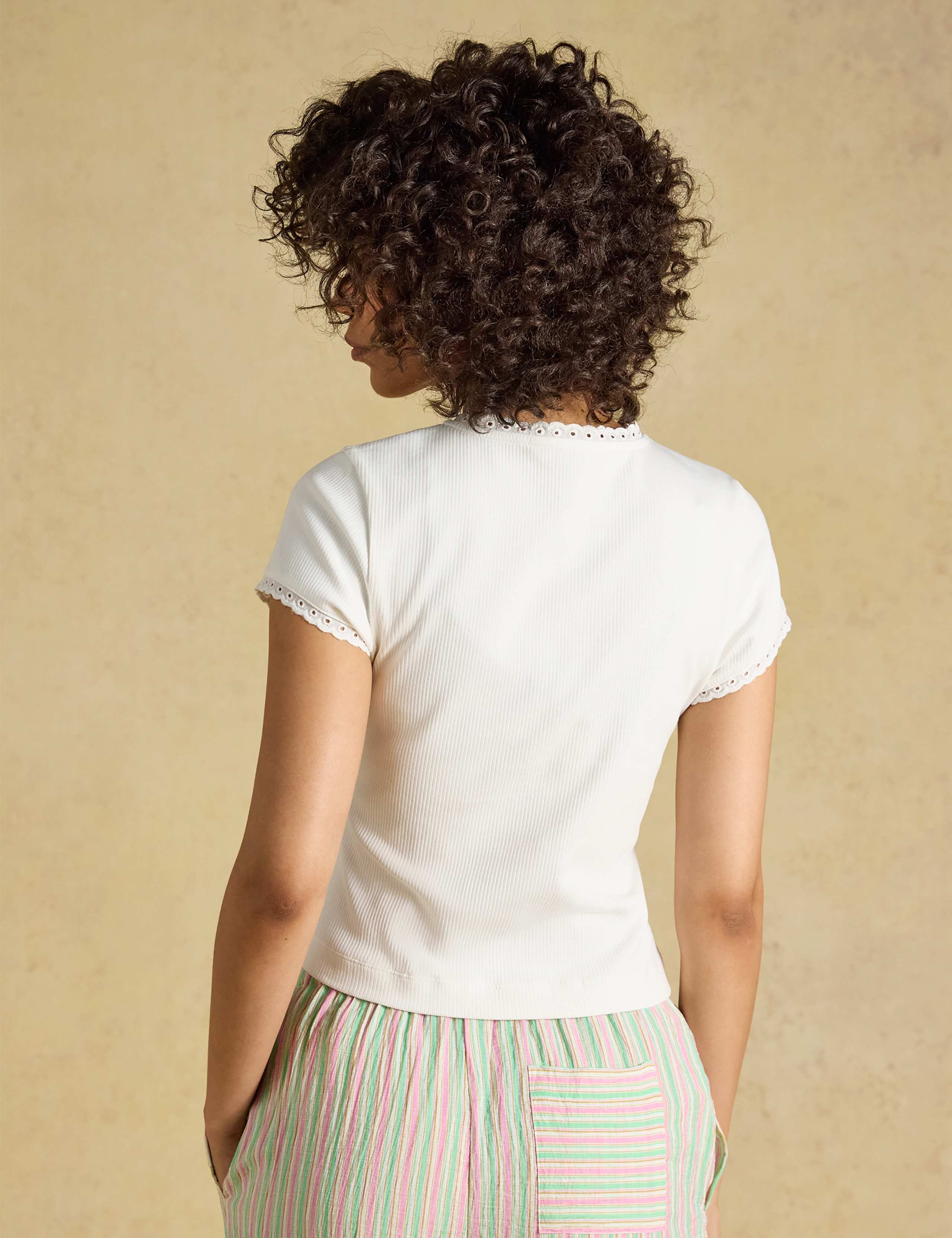 Cotton Rich Broderie Detail Crew Neck Top 6 of 7