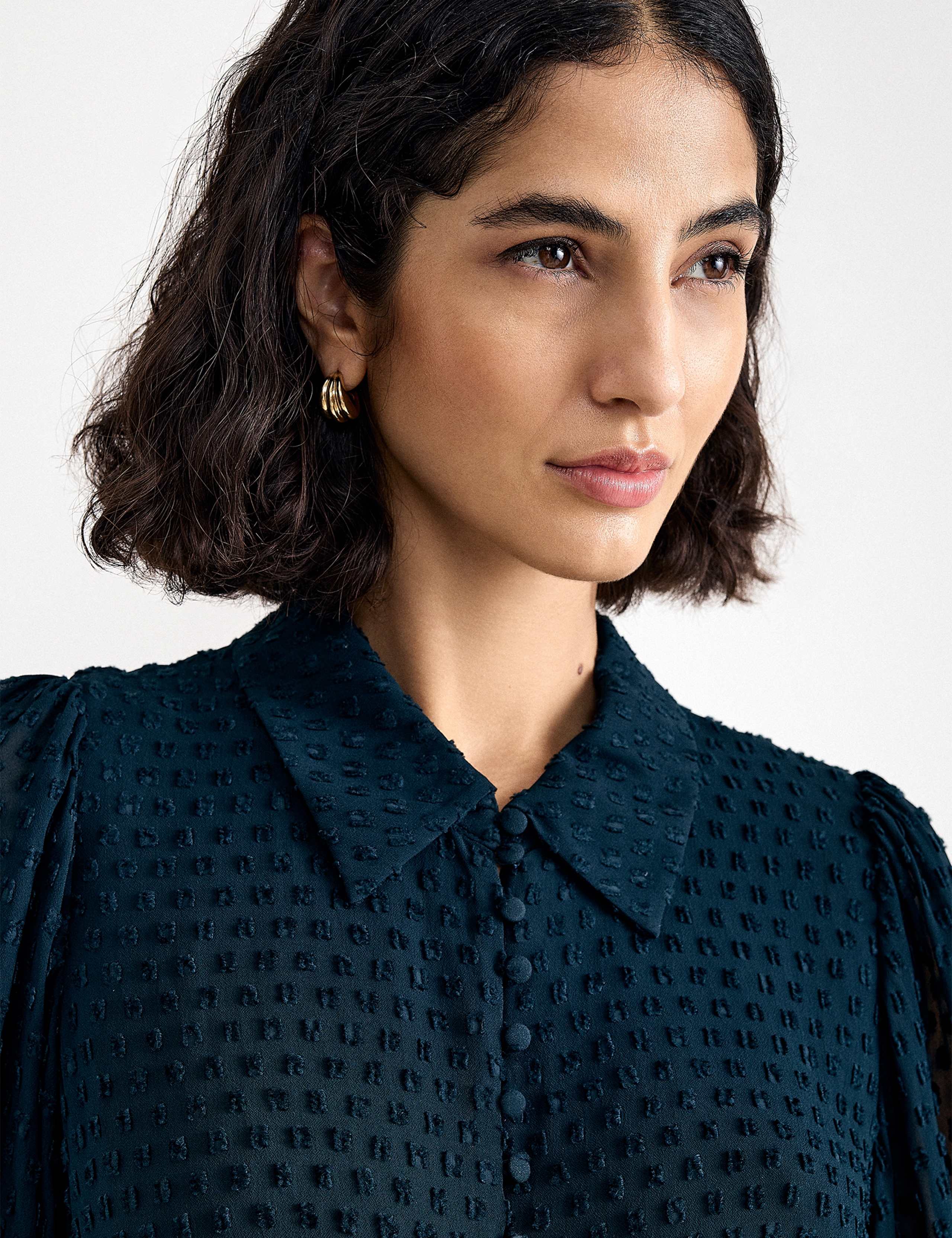 Sheer Textured Belted Shirt Dress 4 of 8