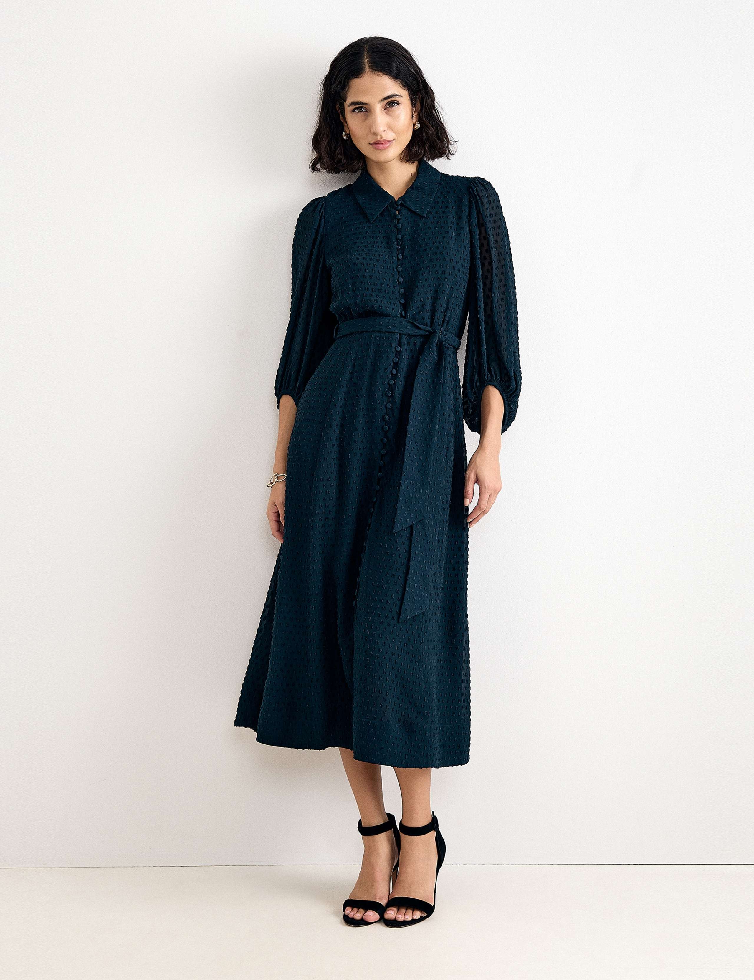 Sheer Textured Belted Shirt Dress 5 of 8