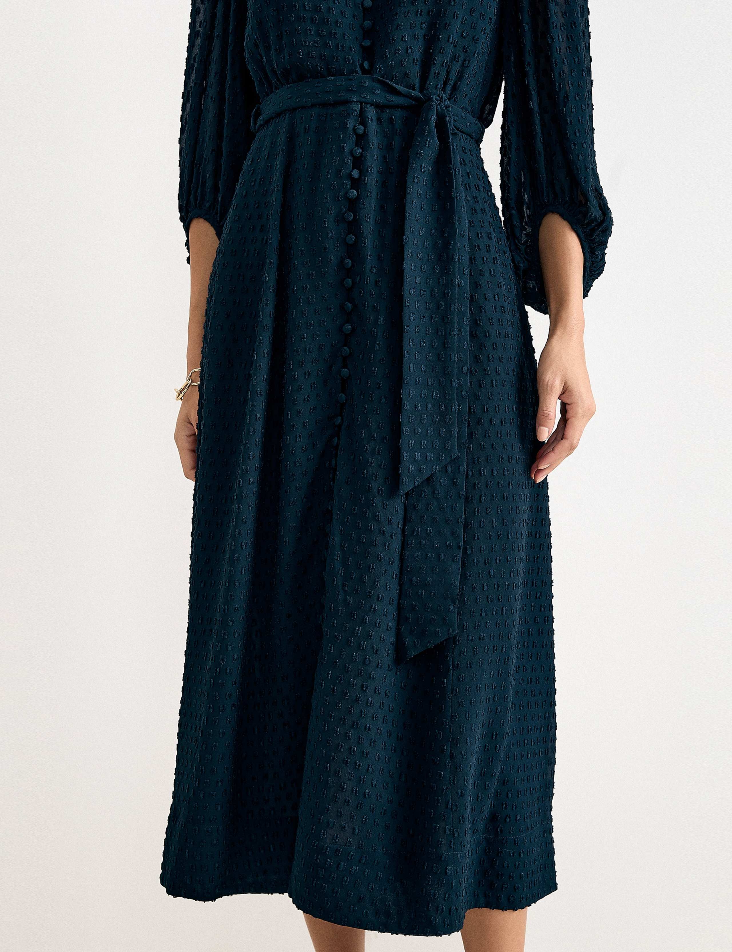Sheer Textured Belted Shirt Dress 6 of 8
