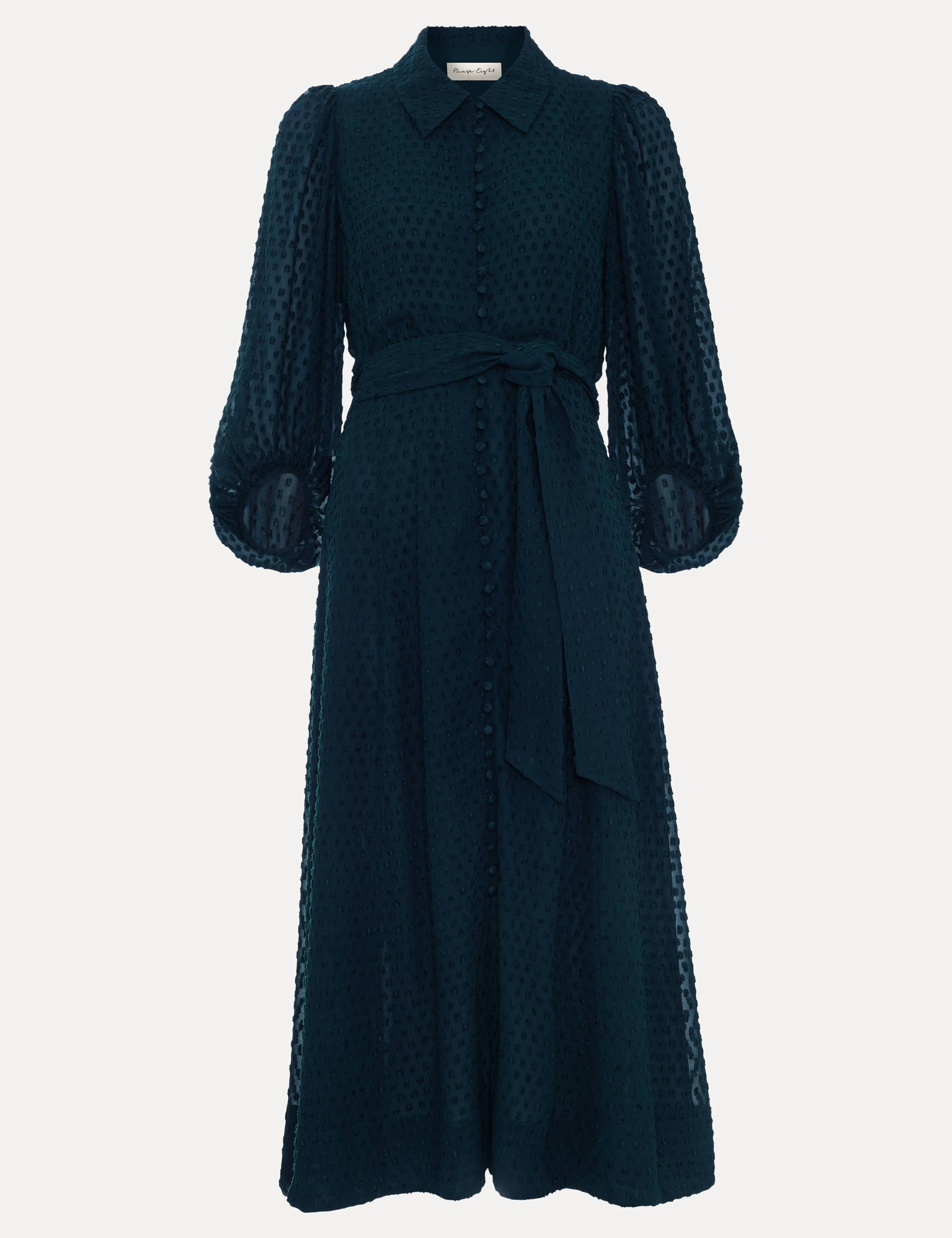 Sheer Textured Belted Shirt Dress 2 of 8