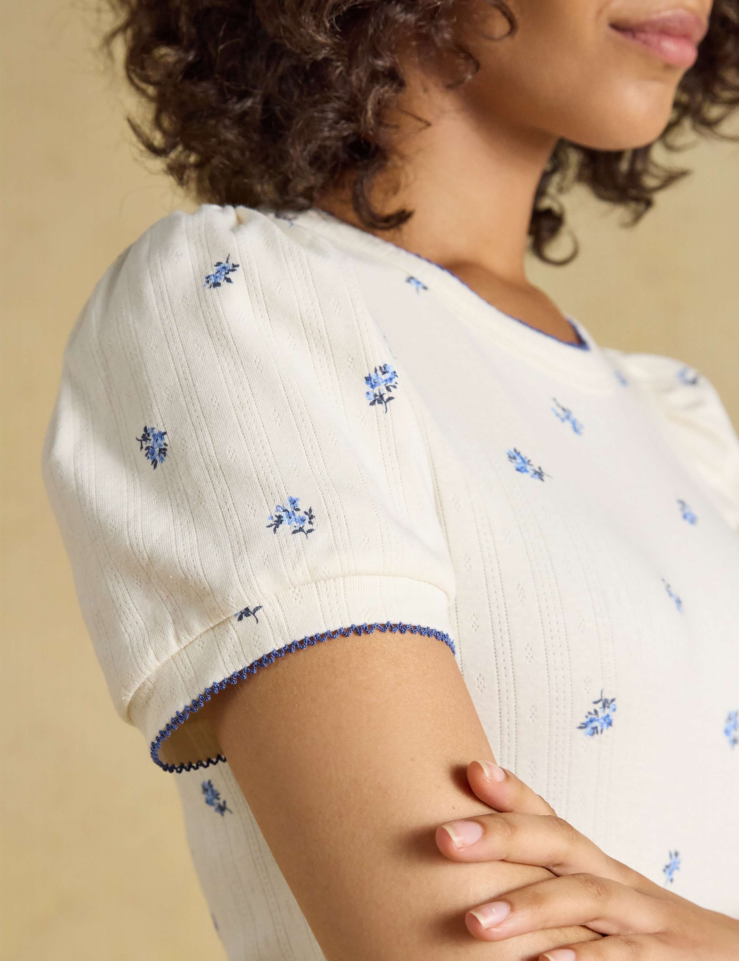 Jersey Floral Pointelle Puff Sleeve Top 3 of 7