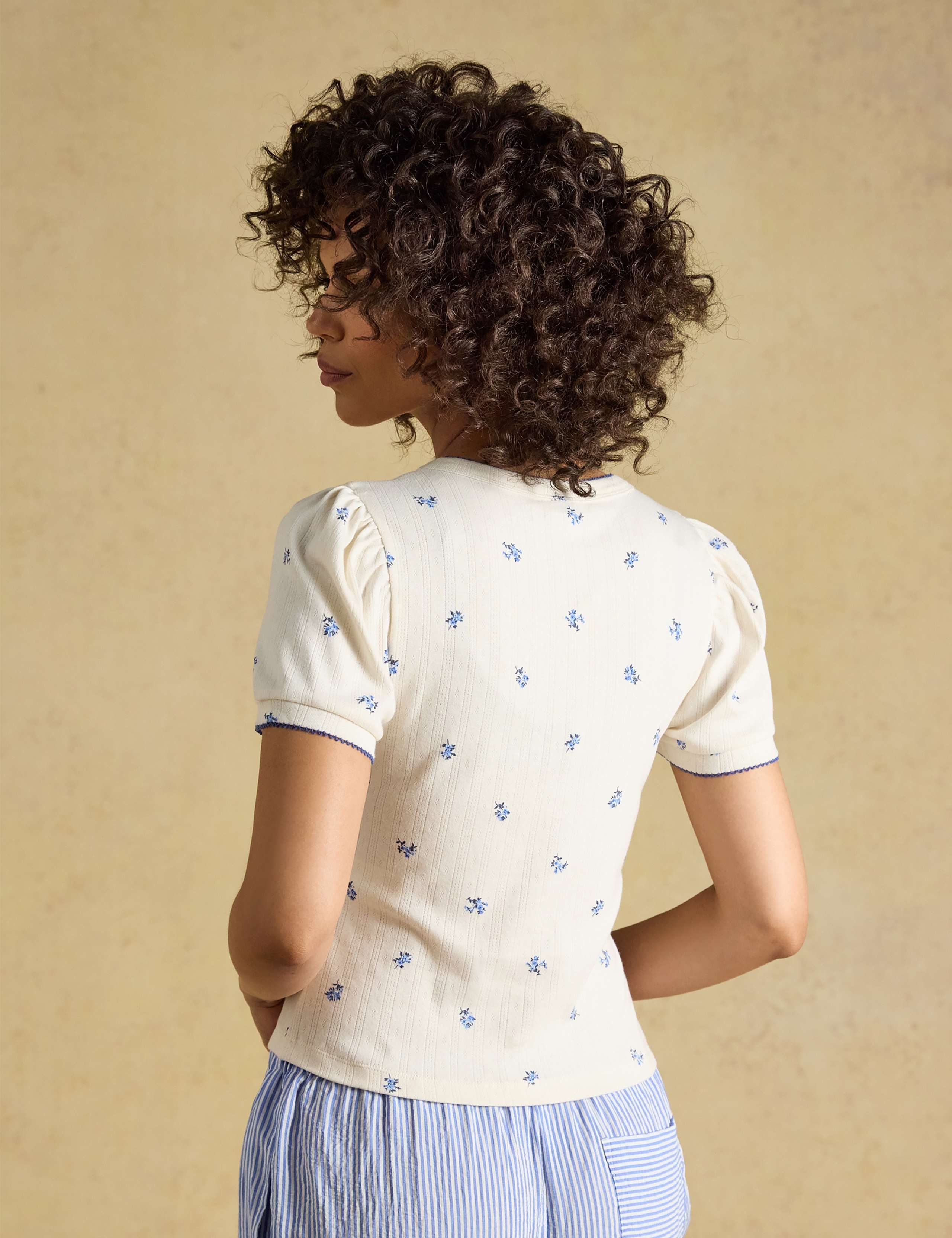 Jersey Floral Pointelle Puff Sleeve Top 5 of 7