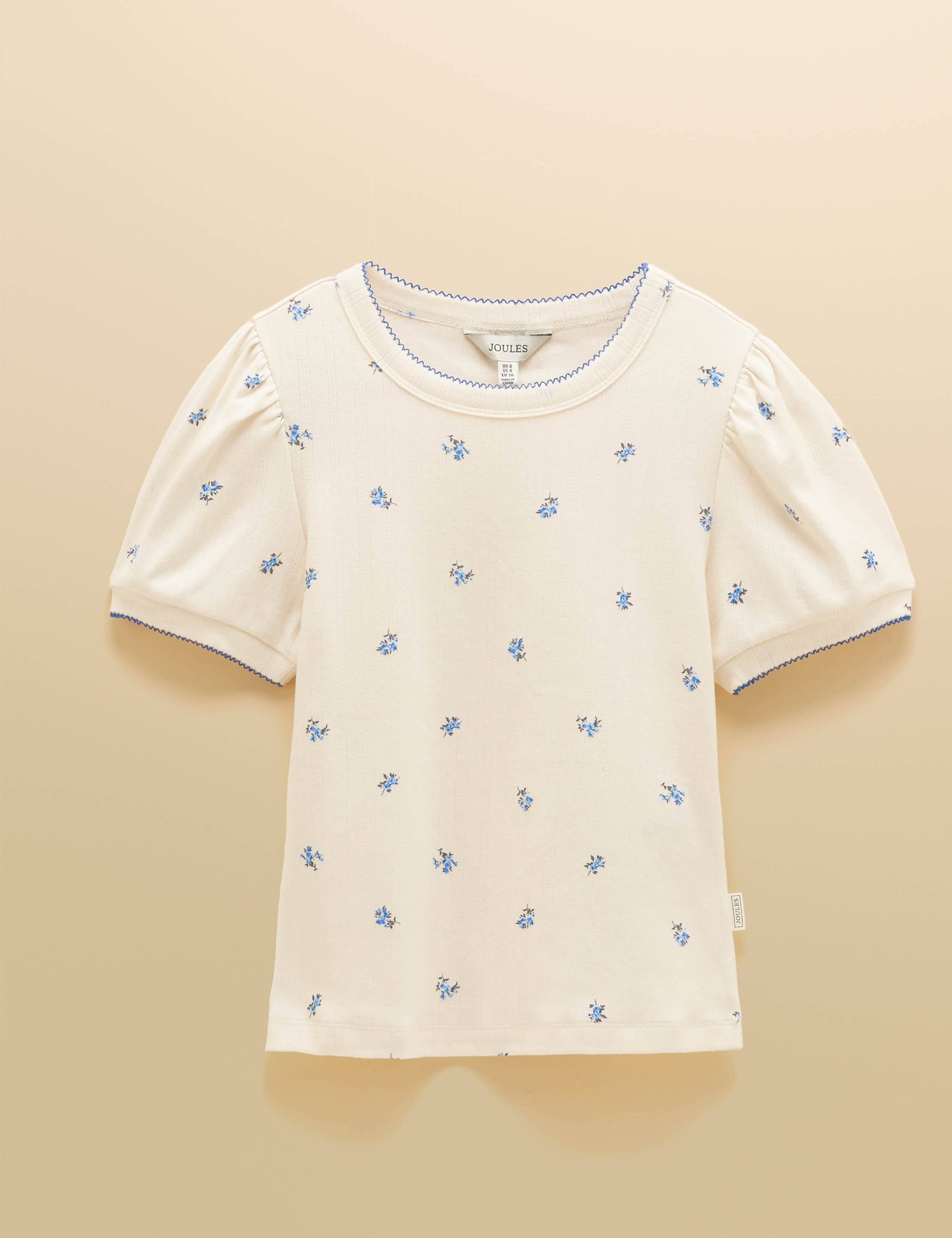 Jersey Floral Pointelle Puff Sleeve Top 2 of 7