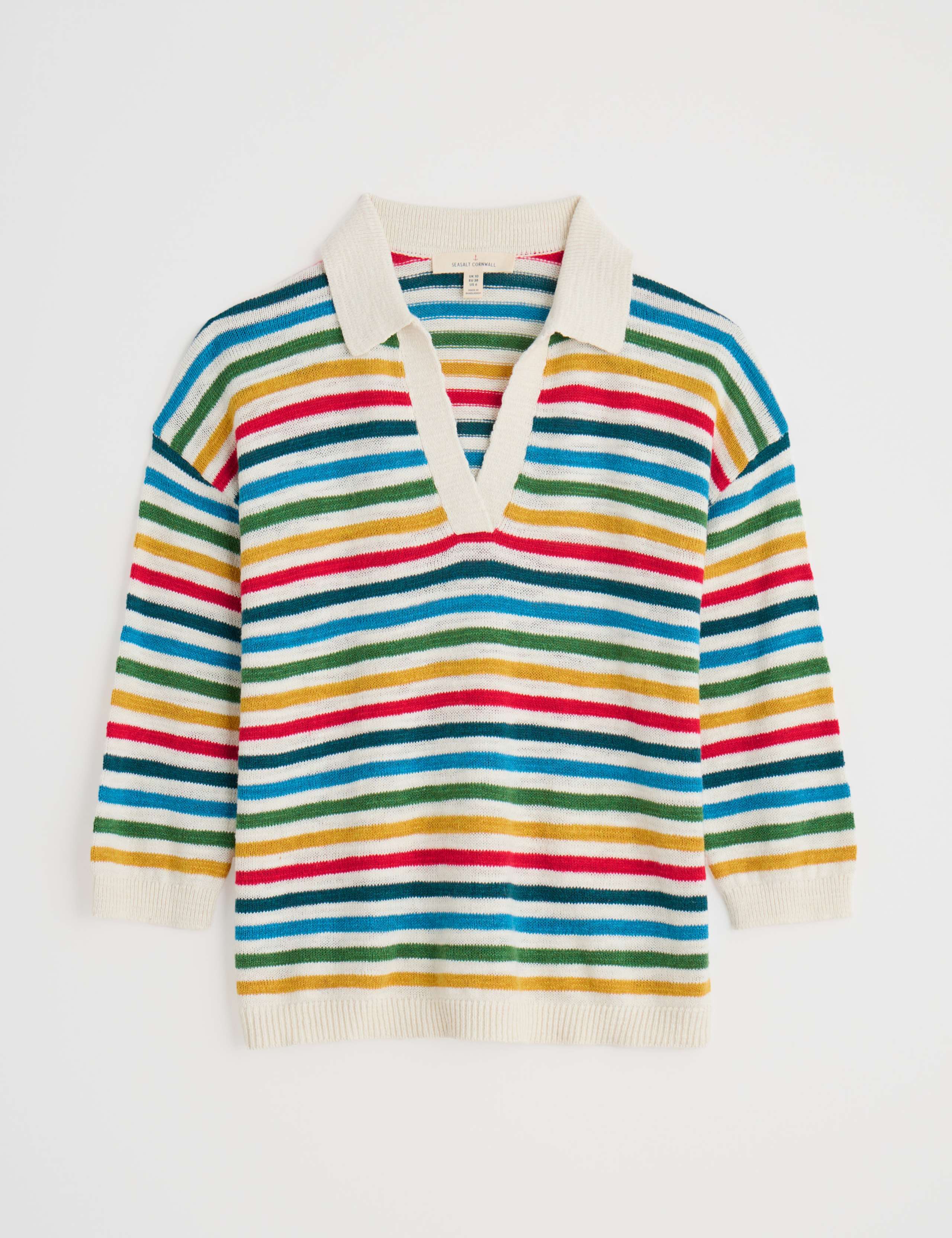 Cotton Rich Striped Collared Jumper with Linen 2 of 4