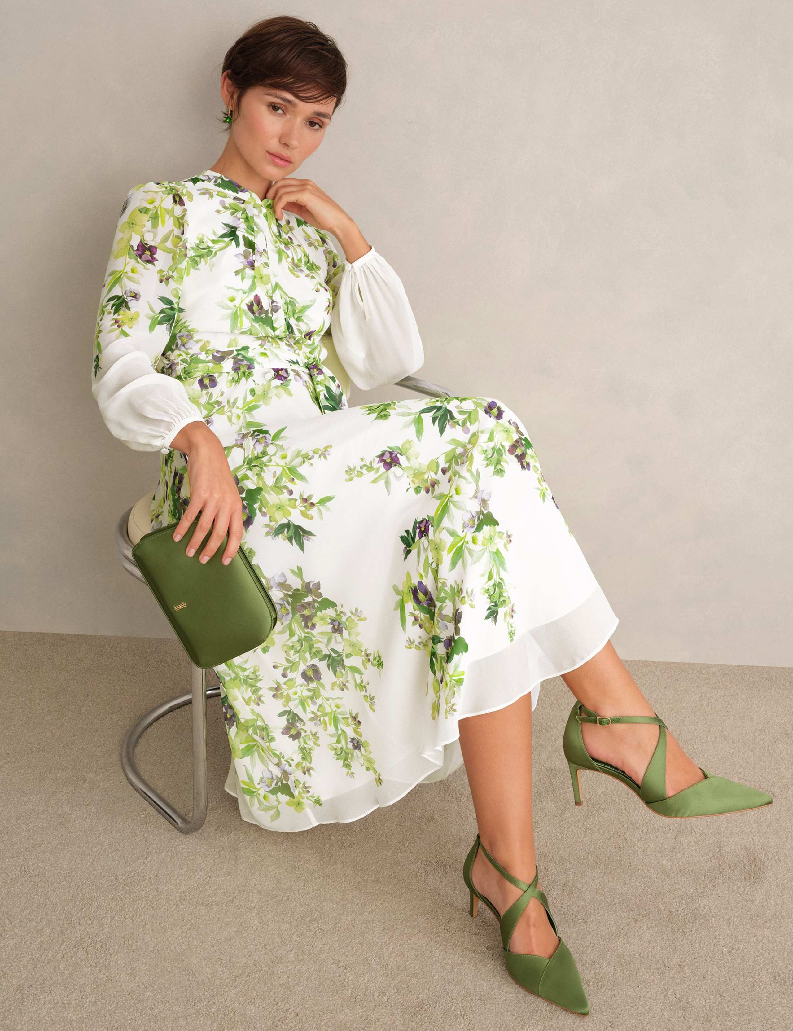 Silk Floral Knee Length Shift Dress 3 of 5