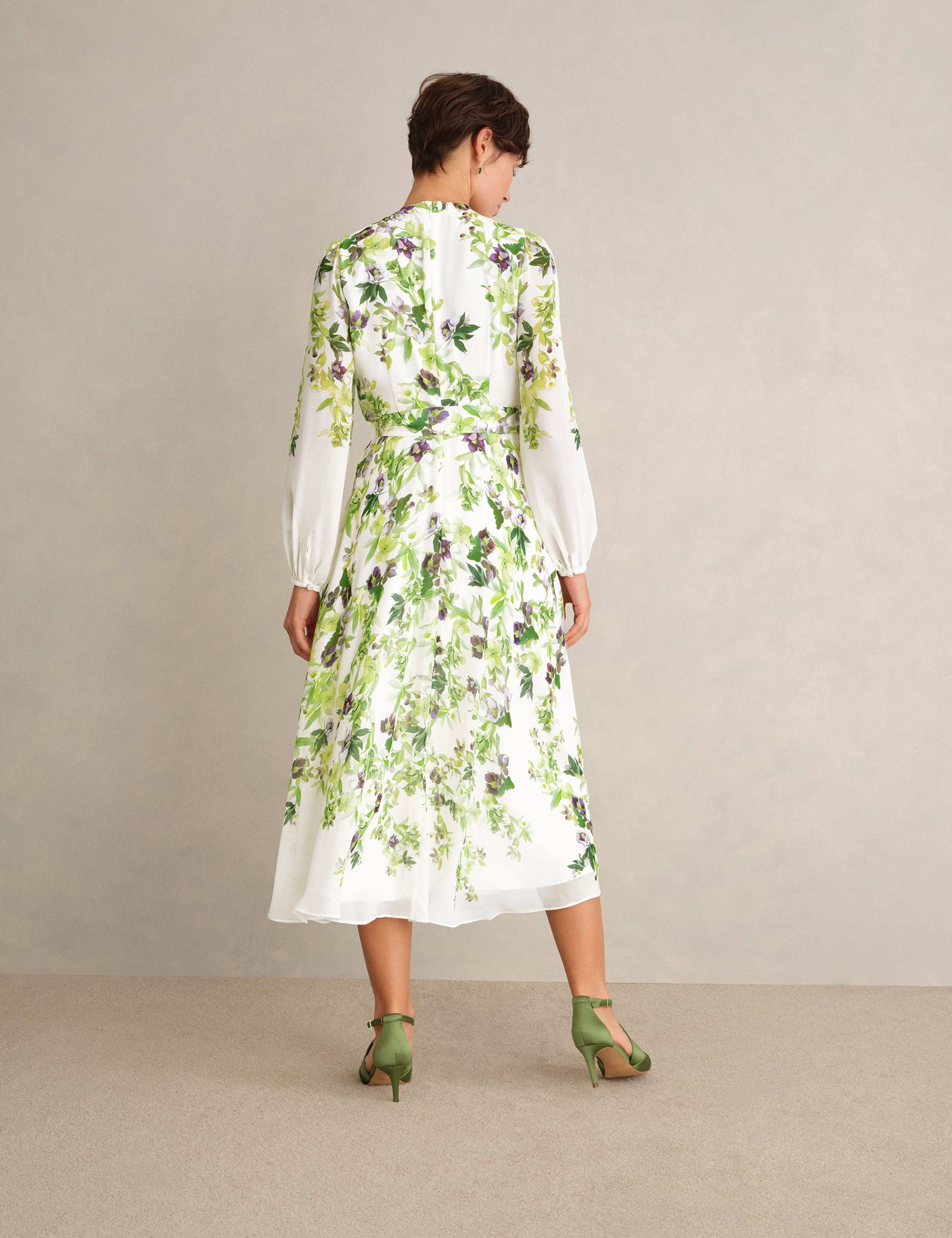 Silk Floral Knee Length Shift Dress 4 of 5