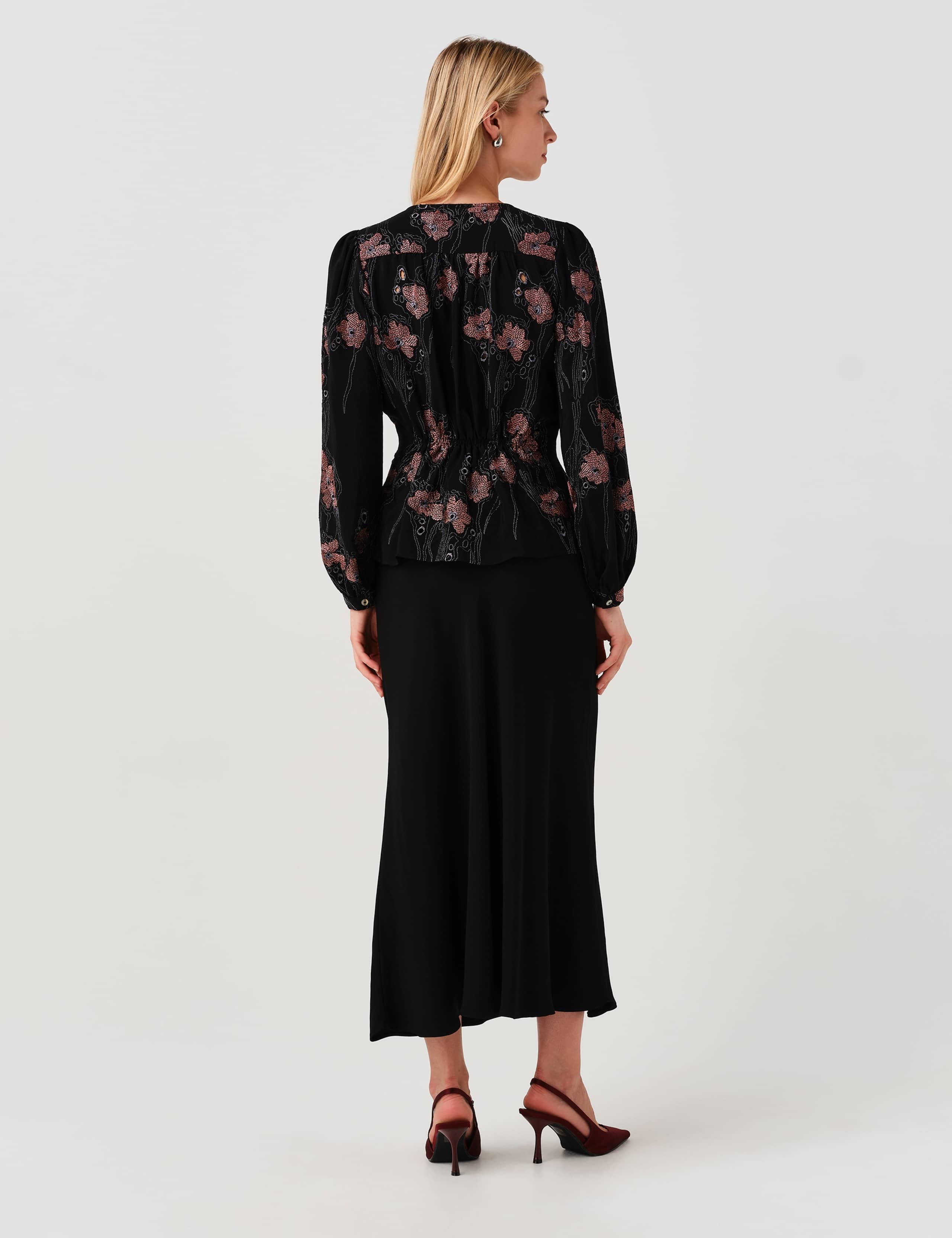Crepe Embroidered V-Neck Button Through Blouse 3 of 8