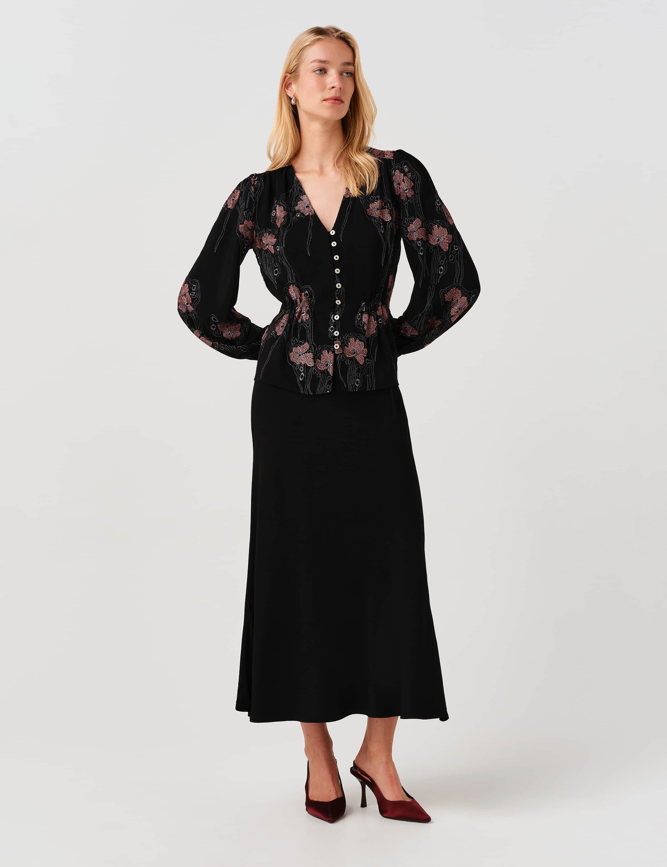 Crepe Embroidered V-Neck Button Through Blouse 5 of 8