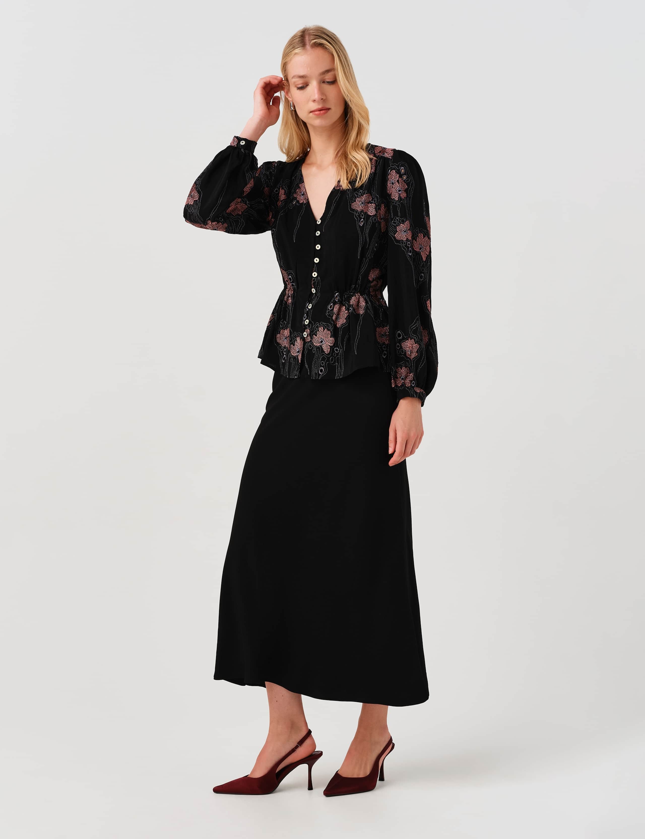 Crepe Embroidered V-Neck Button Through Blouse 6 of 8