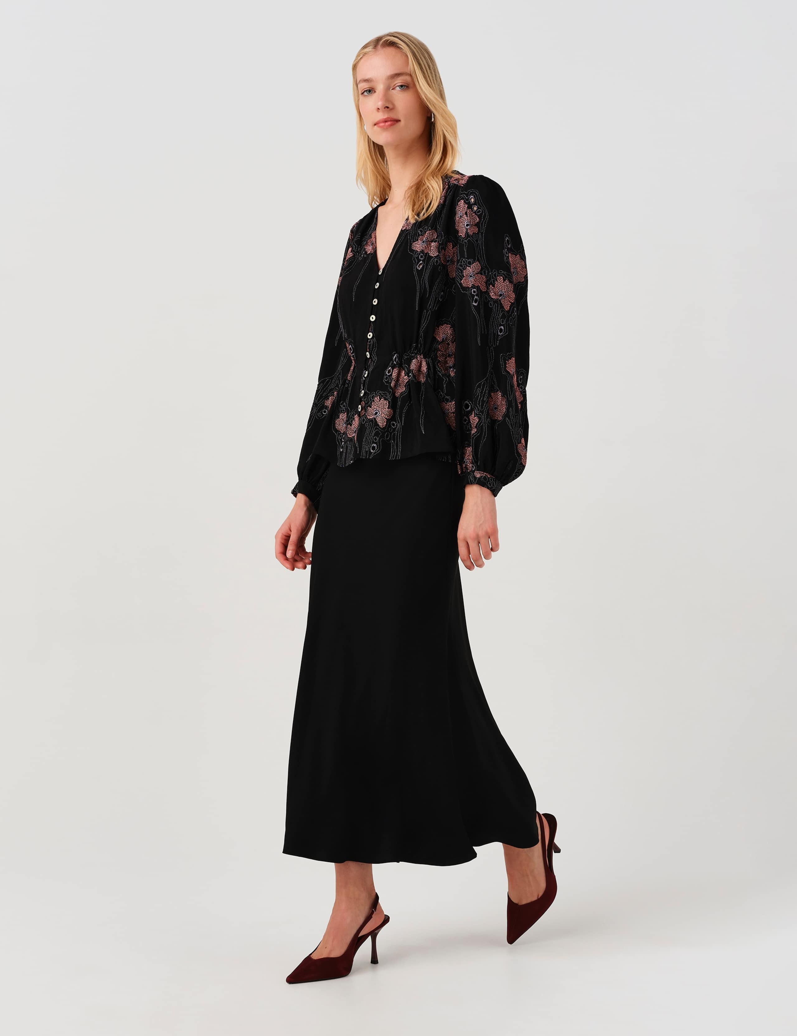 Crepe Embroidered V-Neck Button Through Blouse 7 of 8