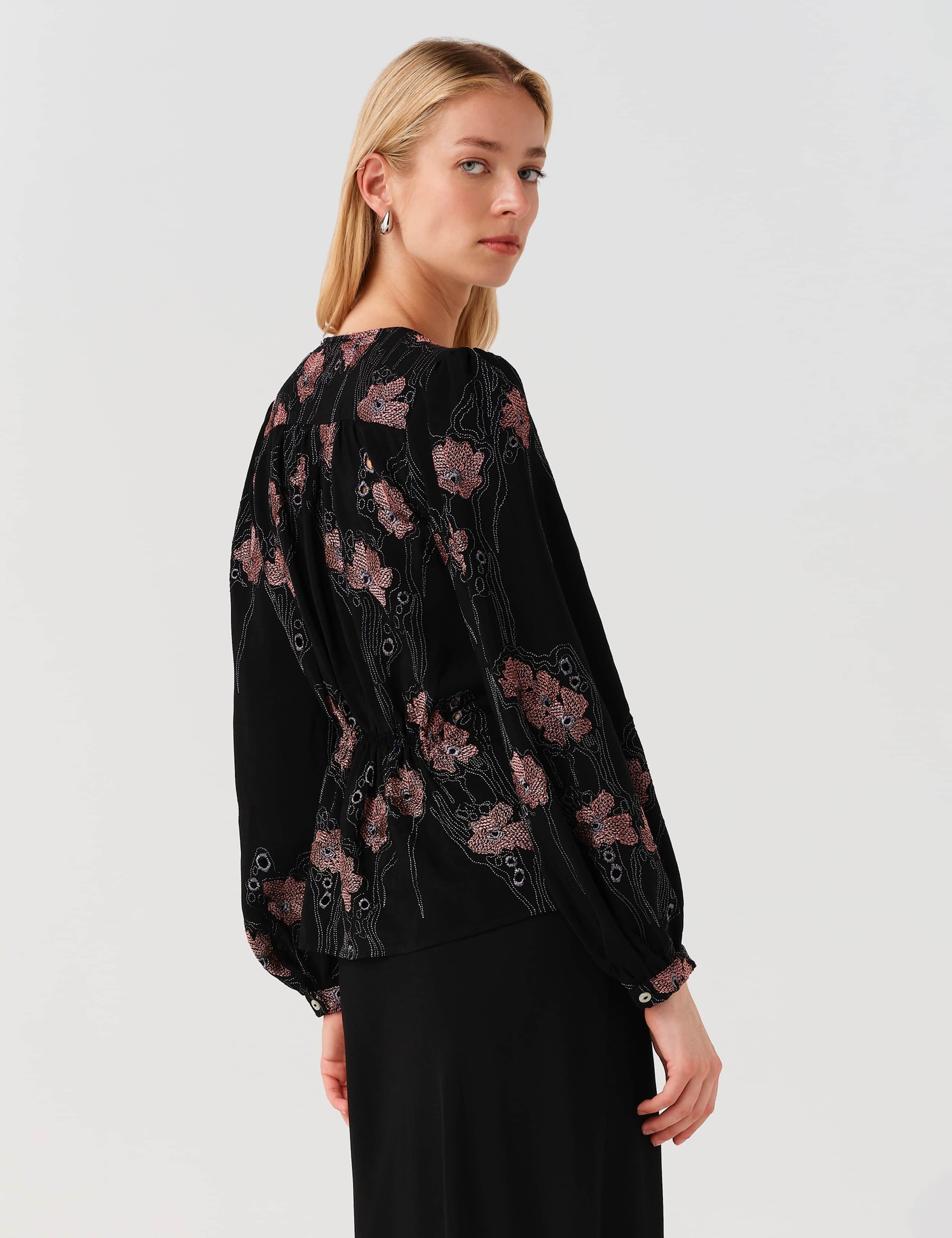 Crepe Embroidered V-Neck Button Through Blouse 8 of 8