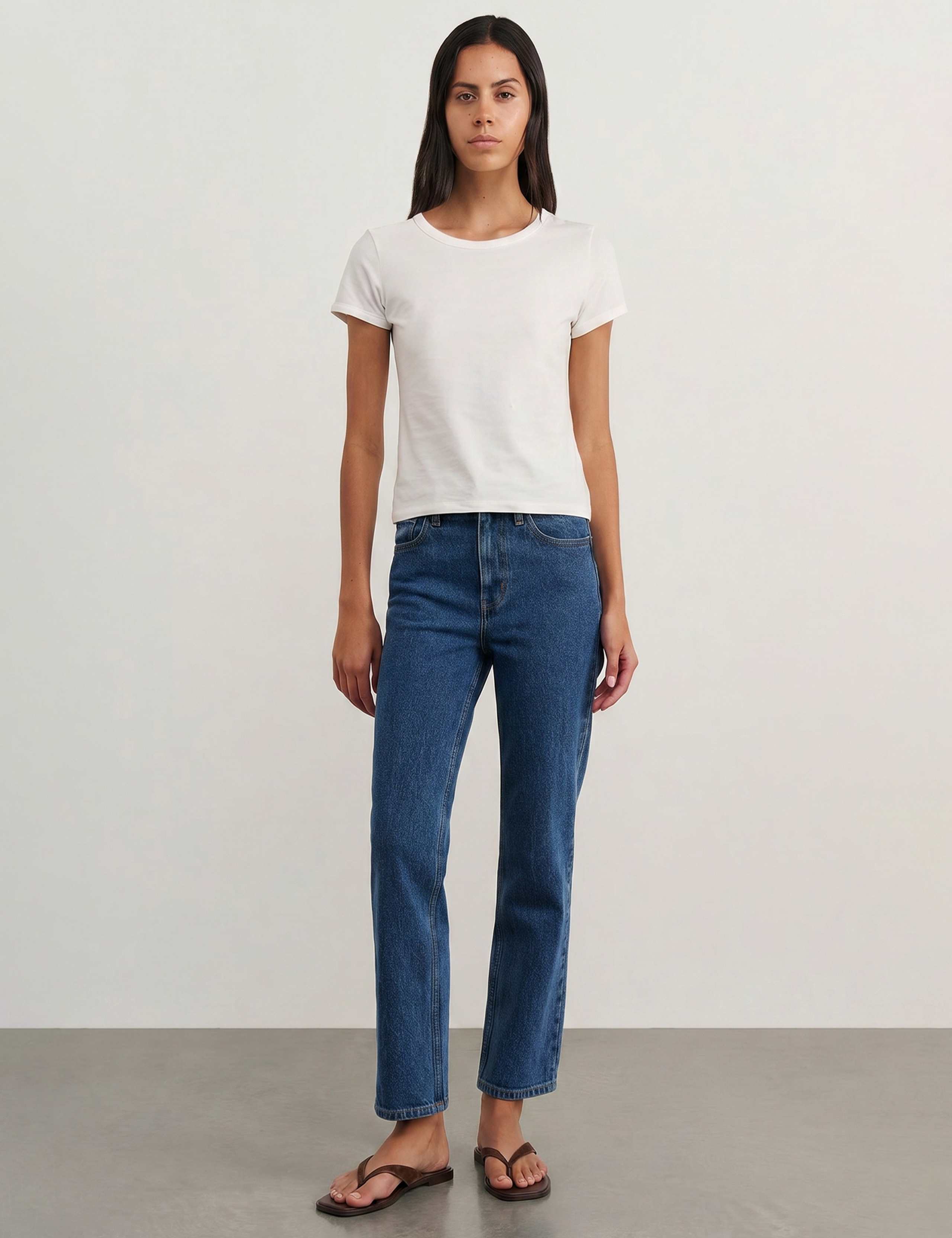 High Waisted Slim Straight Leg Cropped Jeans 1 of 5