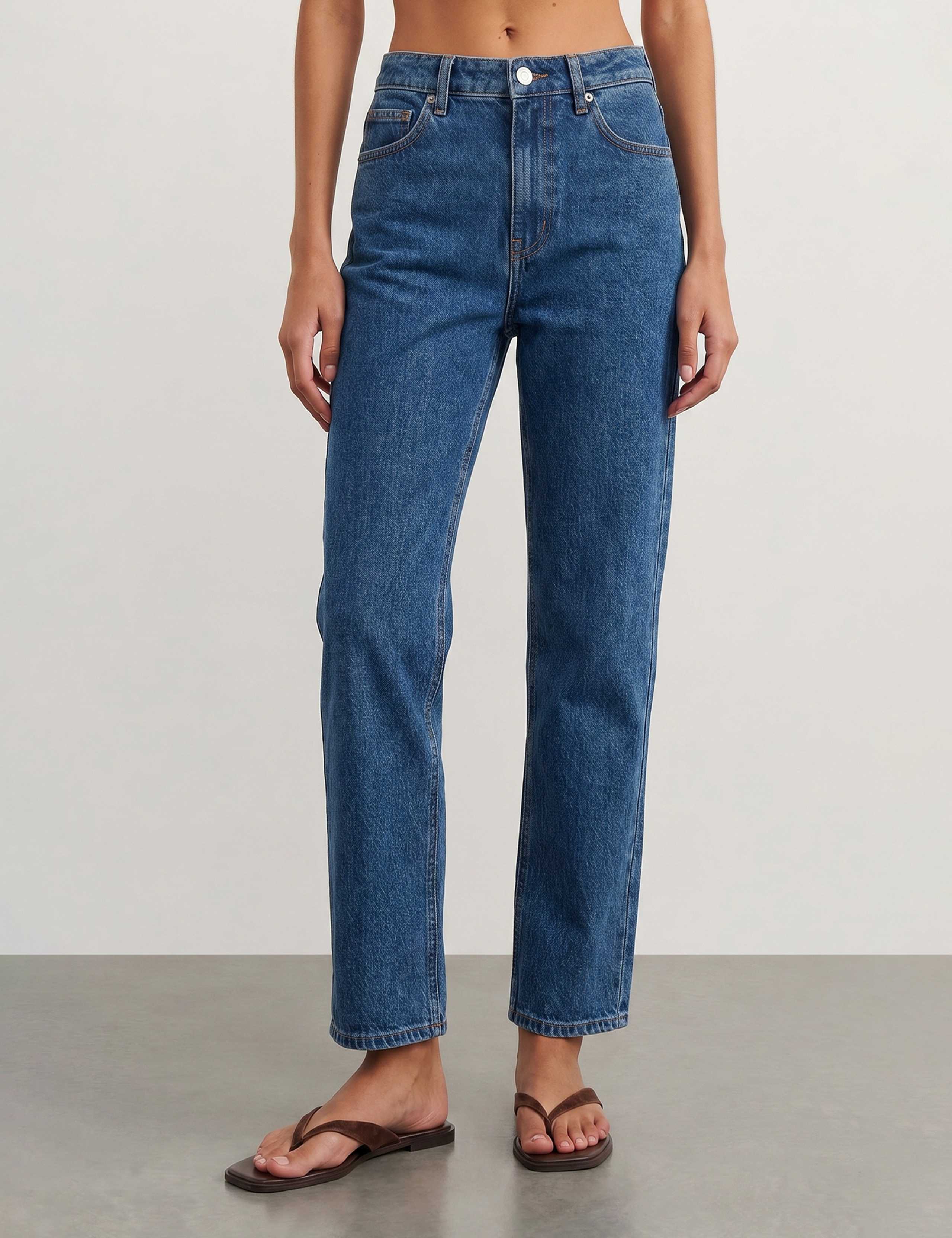 High Waisted Slim Straight Leg Cropped Jeans 2 of 5