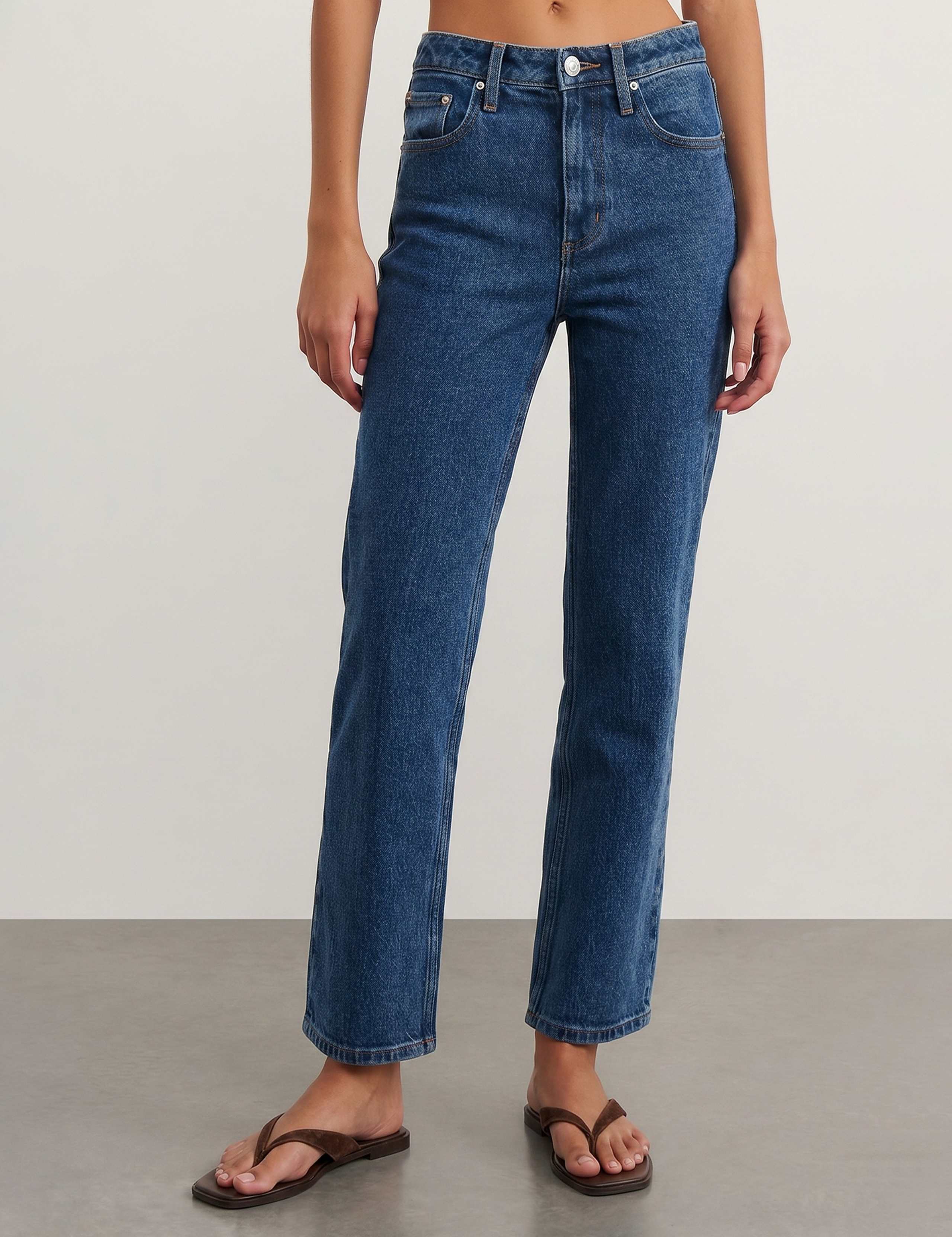 High Waisted Slim Straight Leg Cropped Jeans 3 of 5