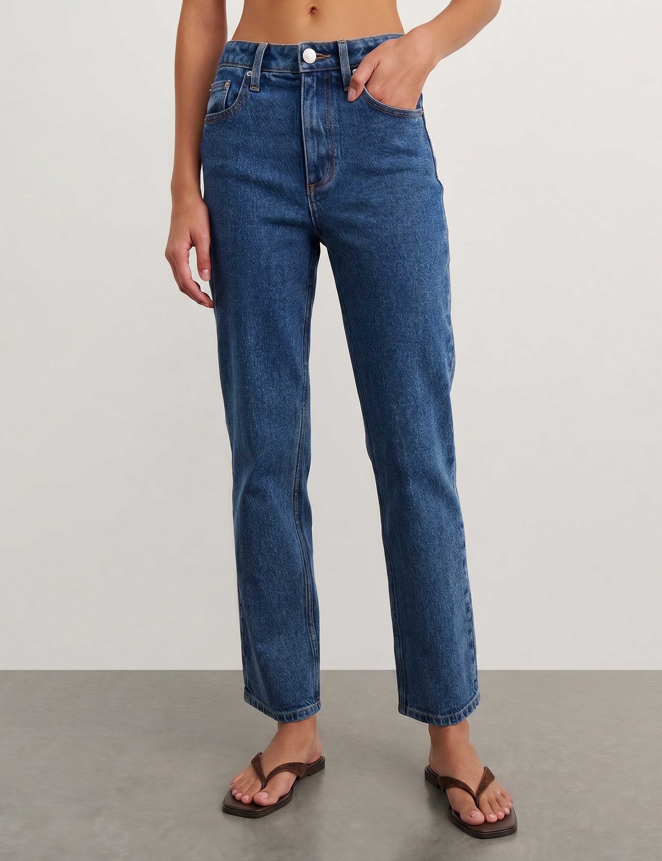 High Waisted Slim Straight Leg Cropped Jeans 4 of 5