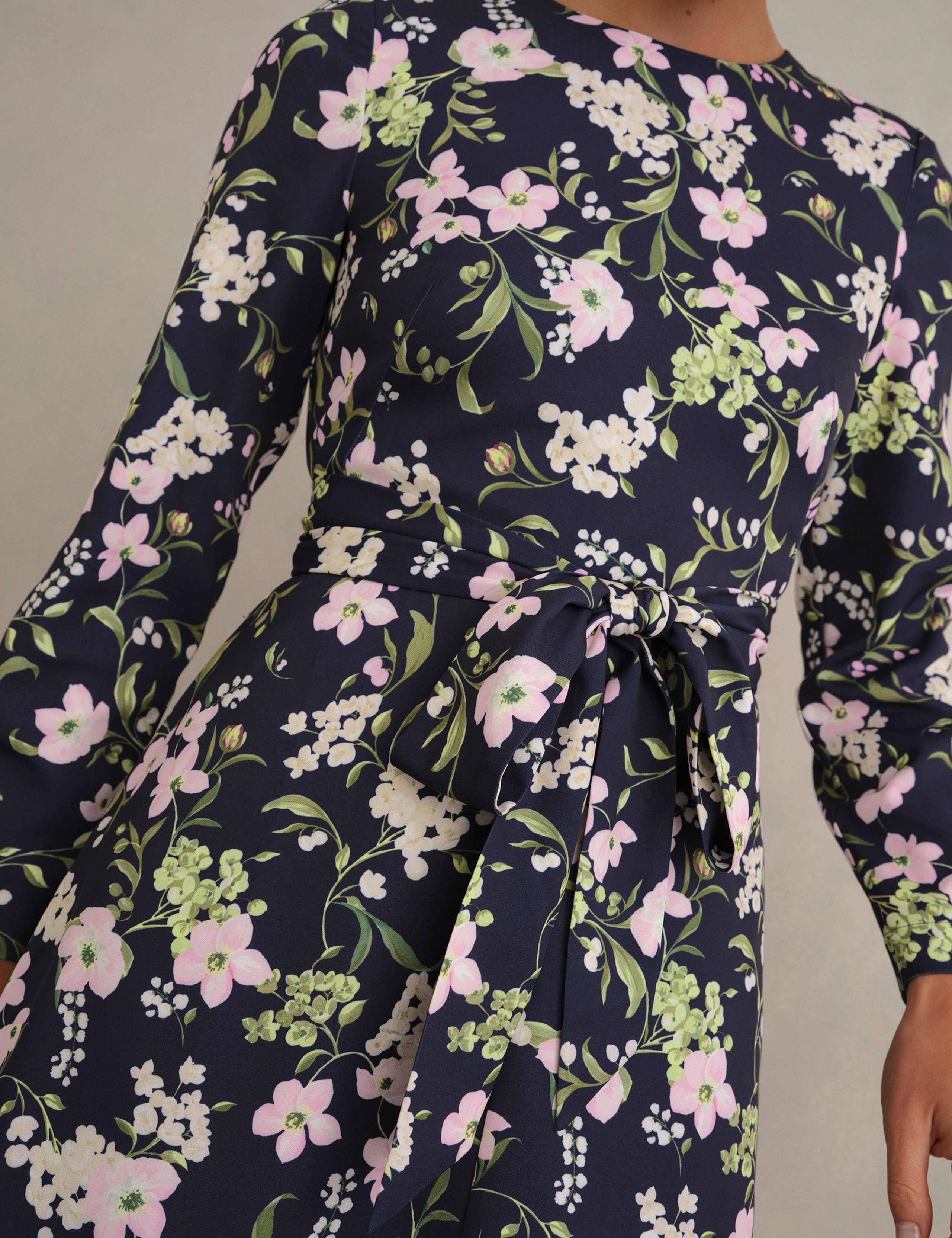 Floral Tie Waist Skater Knee Length Dress 5 of 6