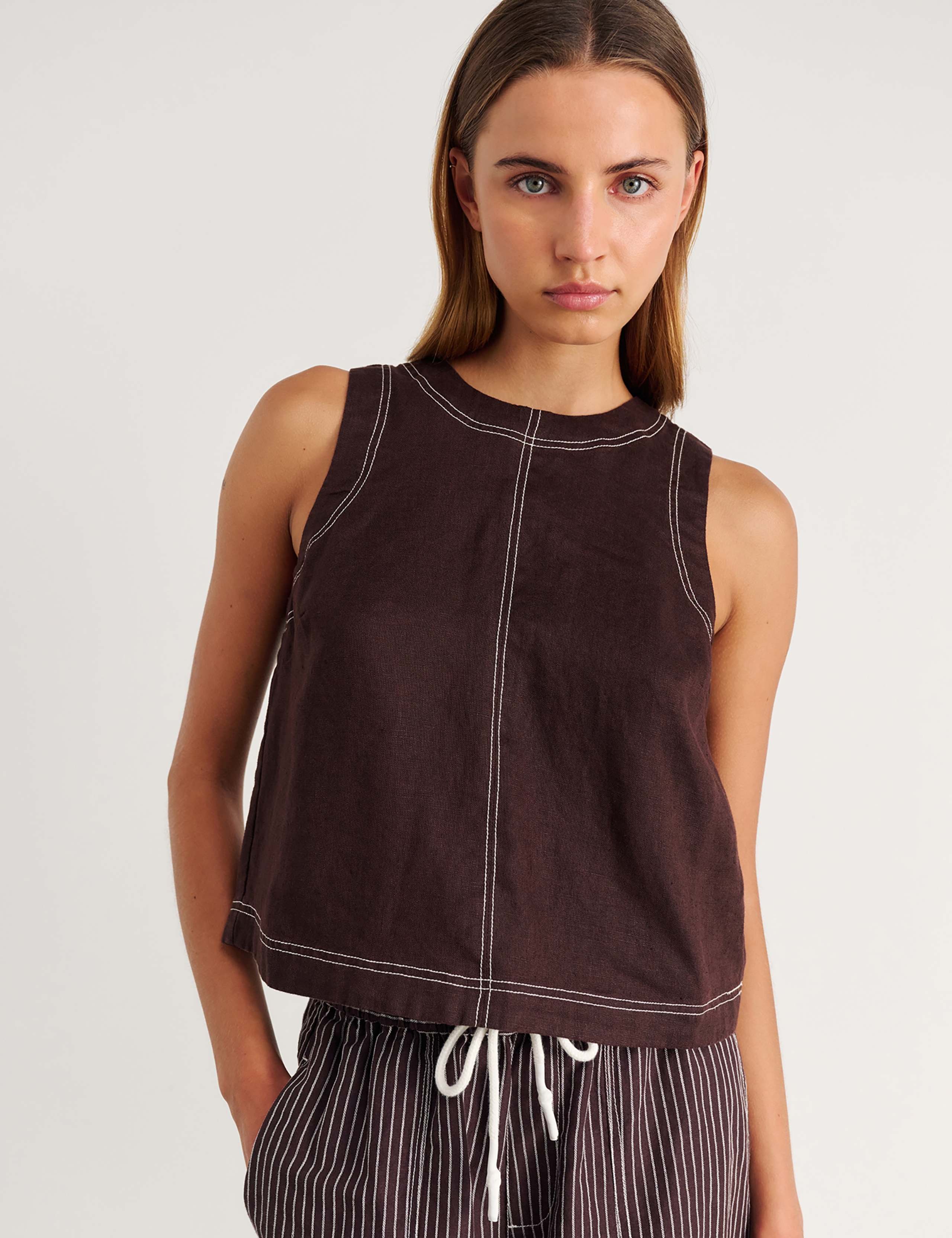 Pure Linen Round Neck Vest Top 3 of 6