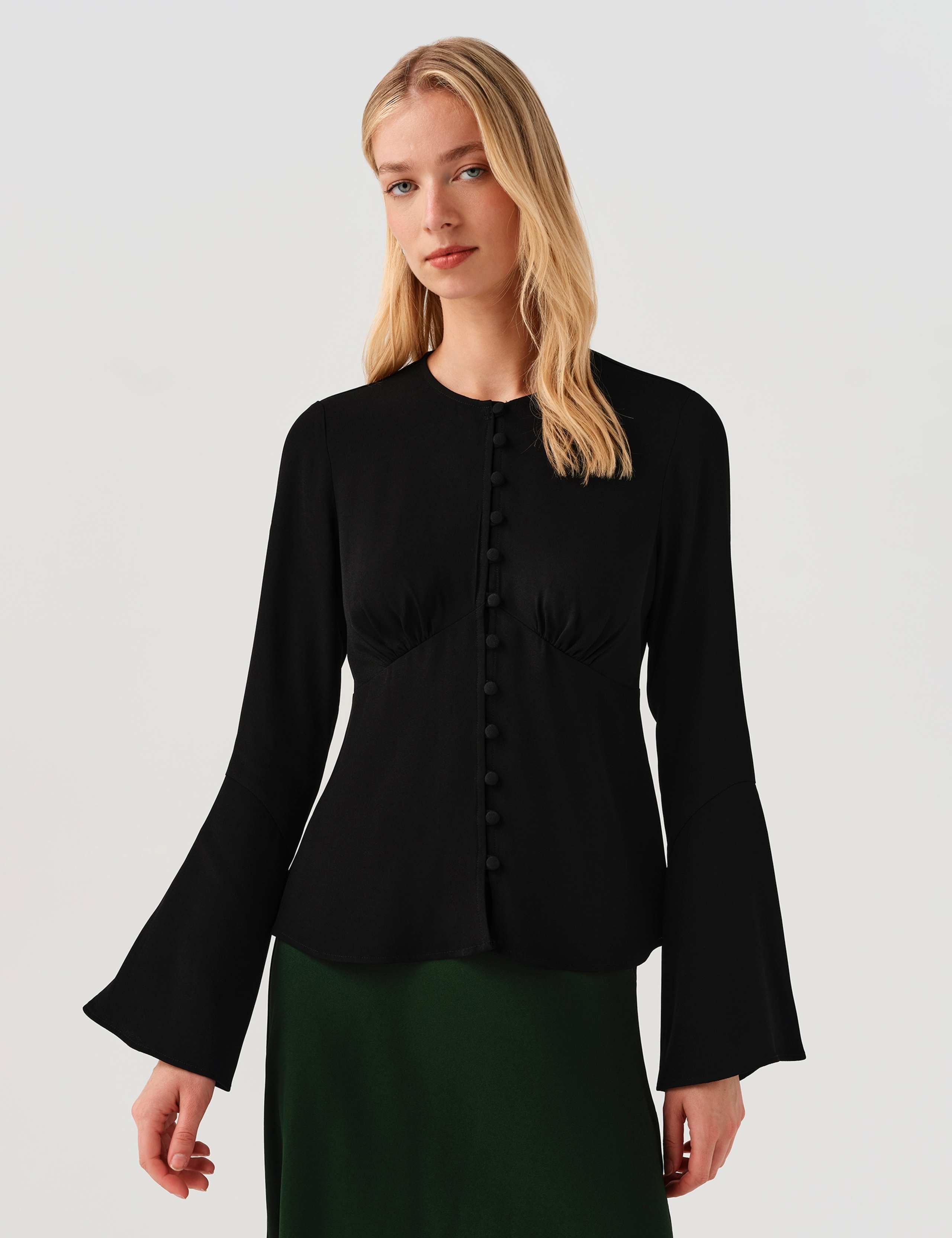 Round Neck Button Long Sleeve Blouse 1 of 10