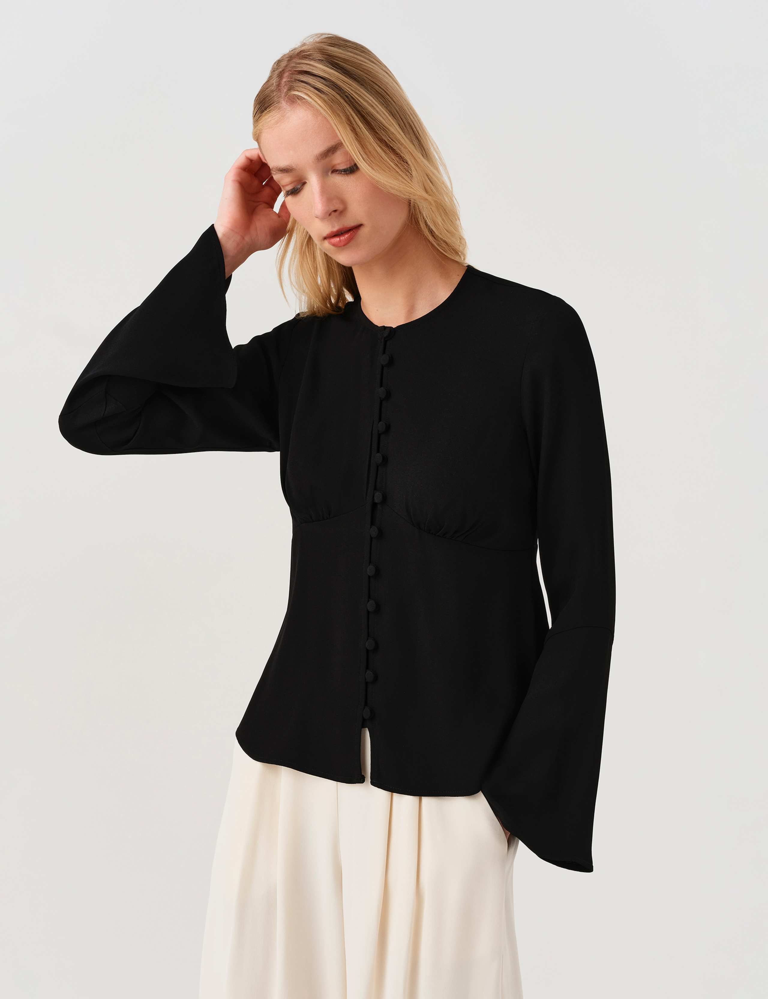 Round Neck Button Long Sleeve Blouse 2 of 10