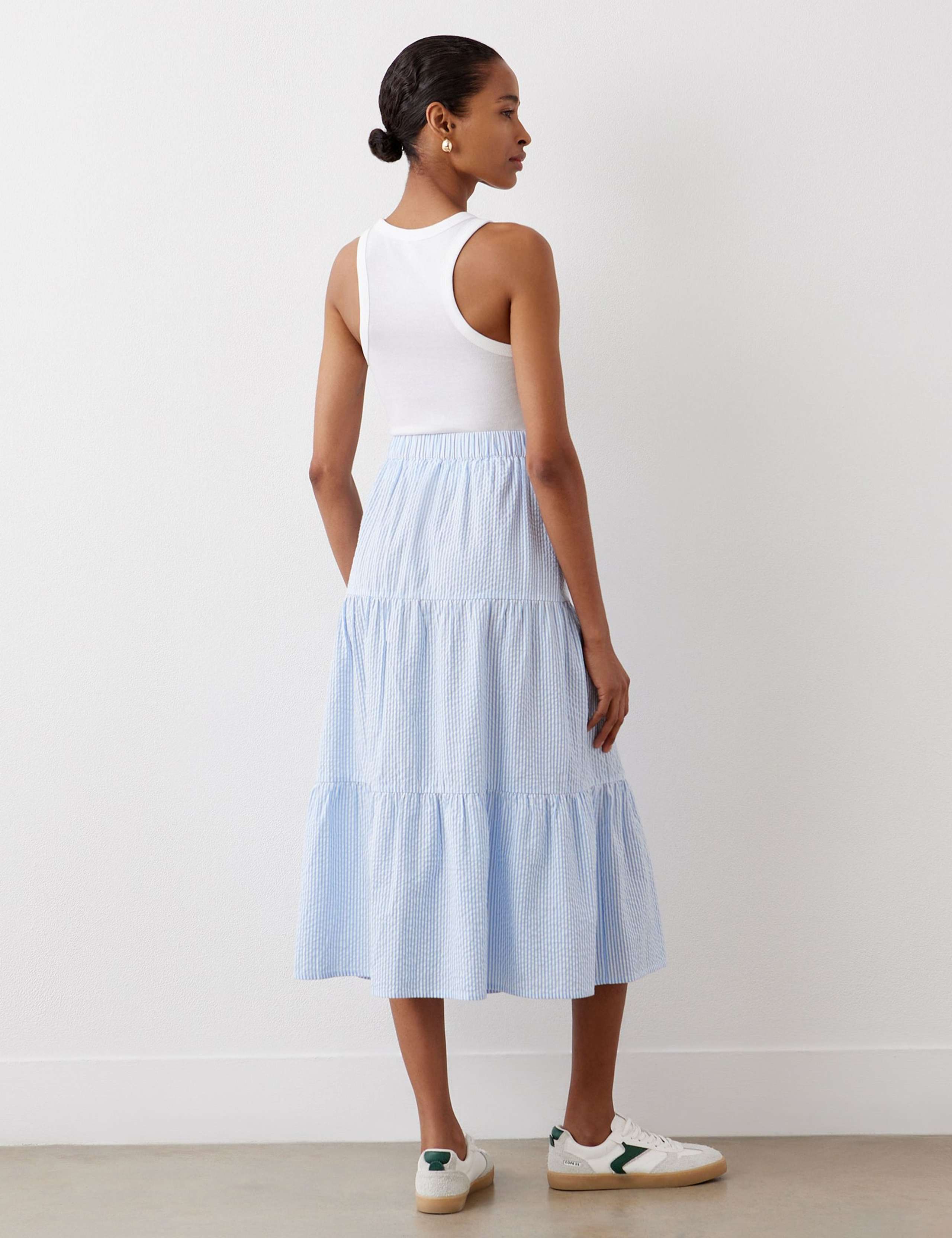 Pure Cotton Striped Midi Tiered Skirt 2 of 4