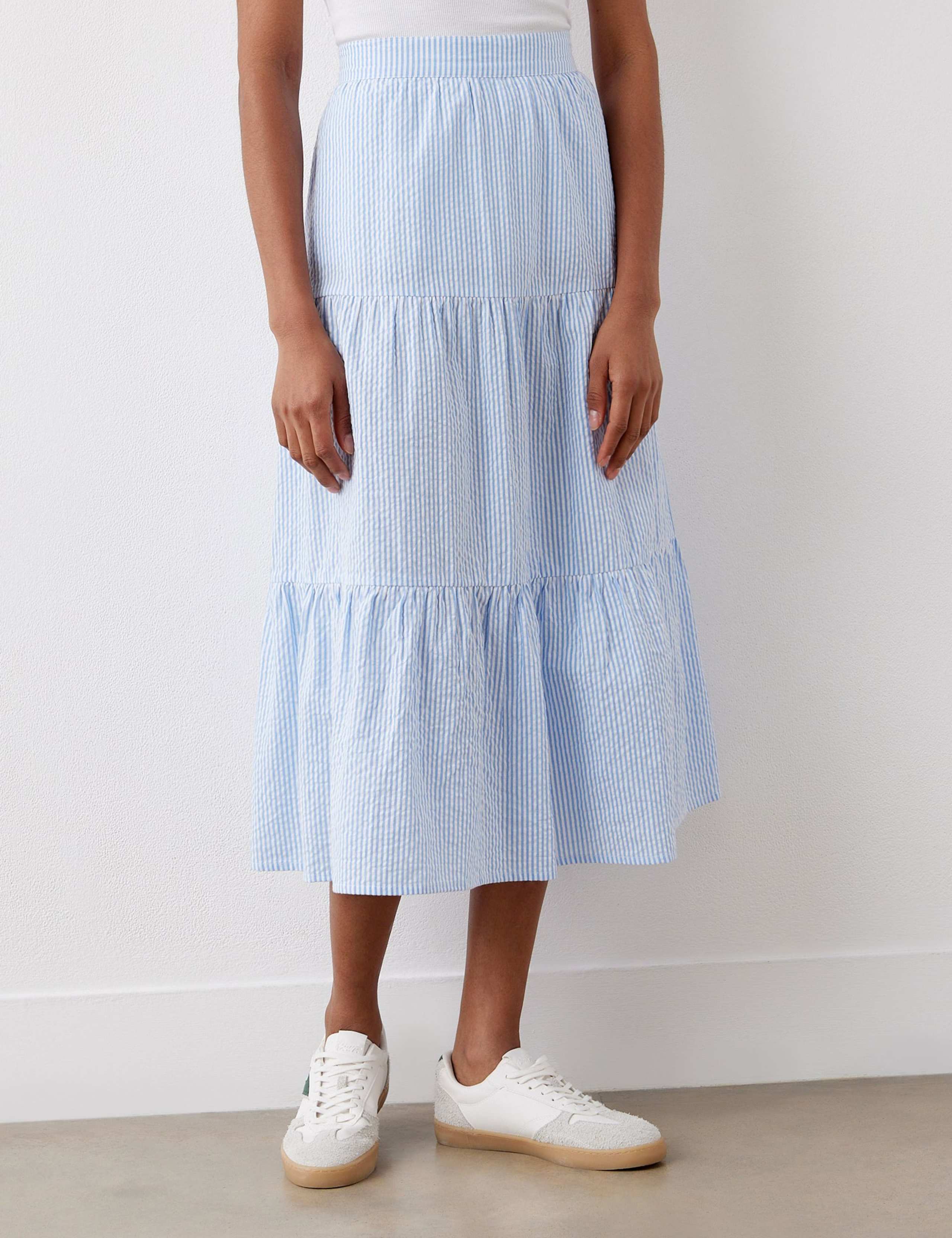 Pure Cotton Striped Midi Tiered Skirt 3 of 4