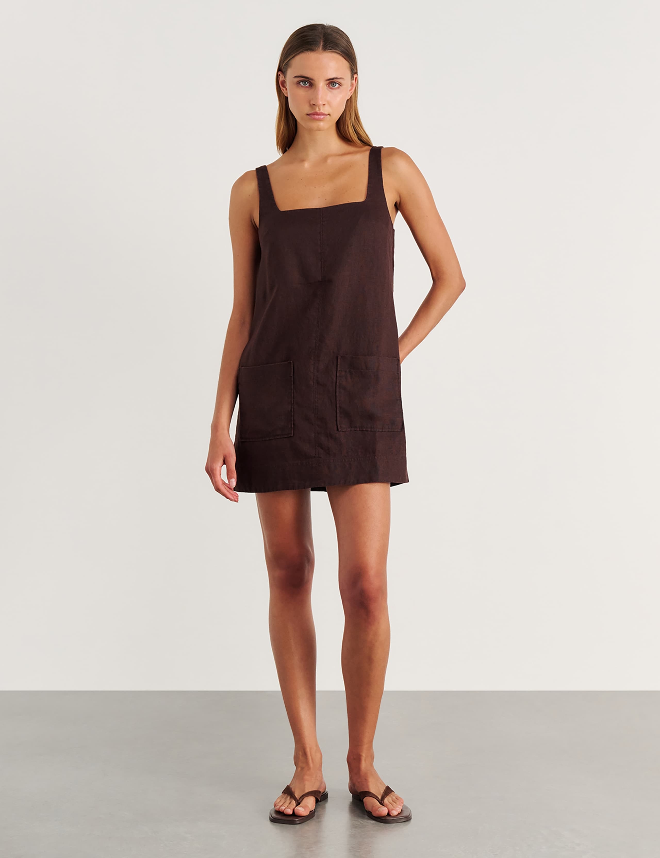 Pure Linen Square Neck Mini Shift Dress 1 of 6