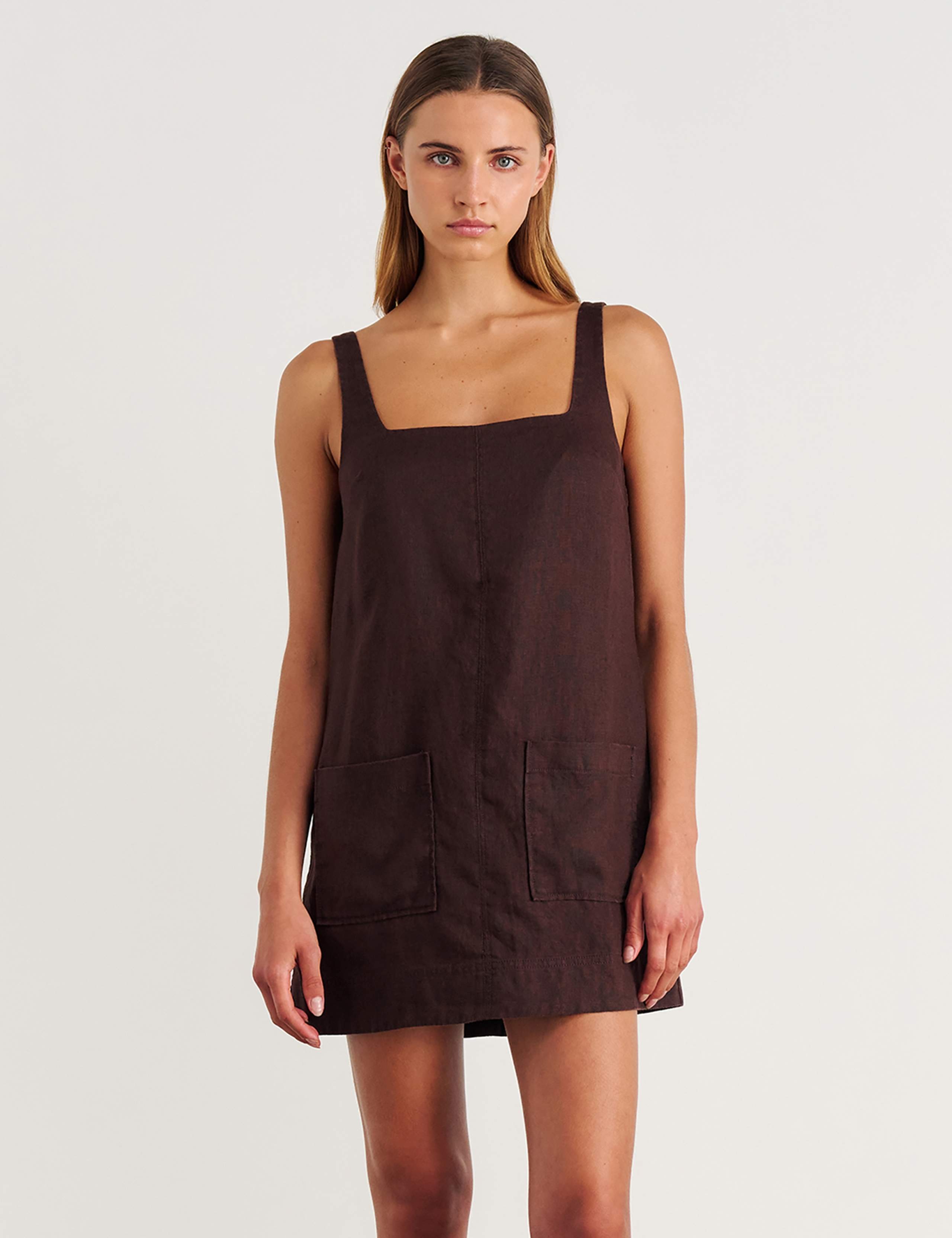 Pure Linen Square Neck Mini Shift Dress 2 of 6