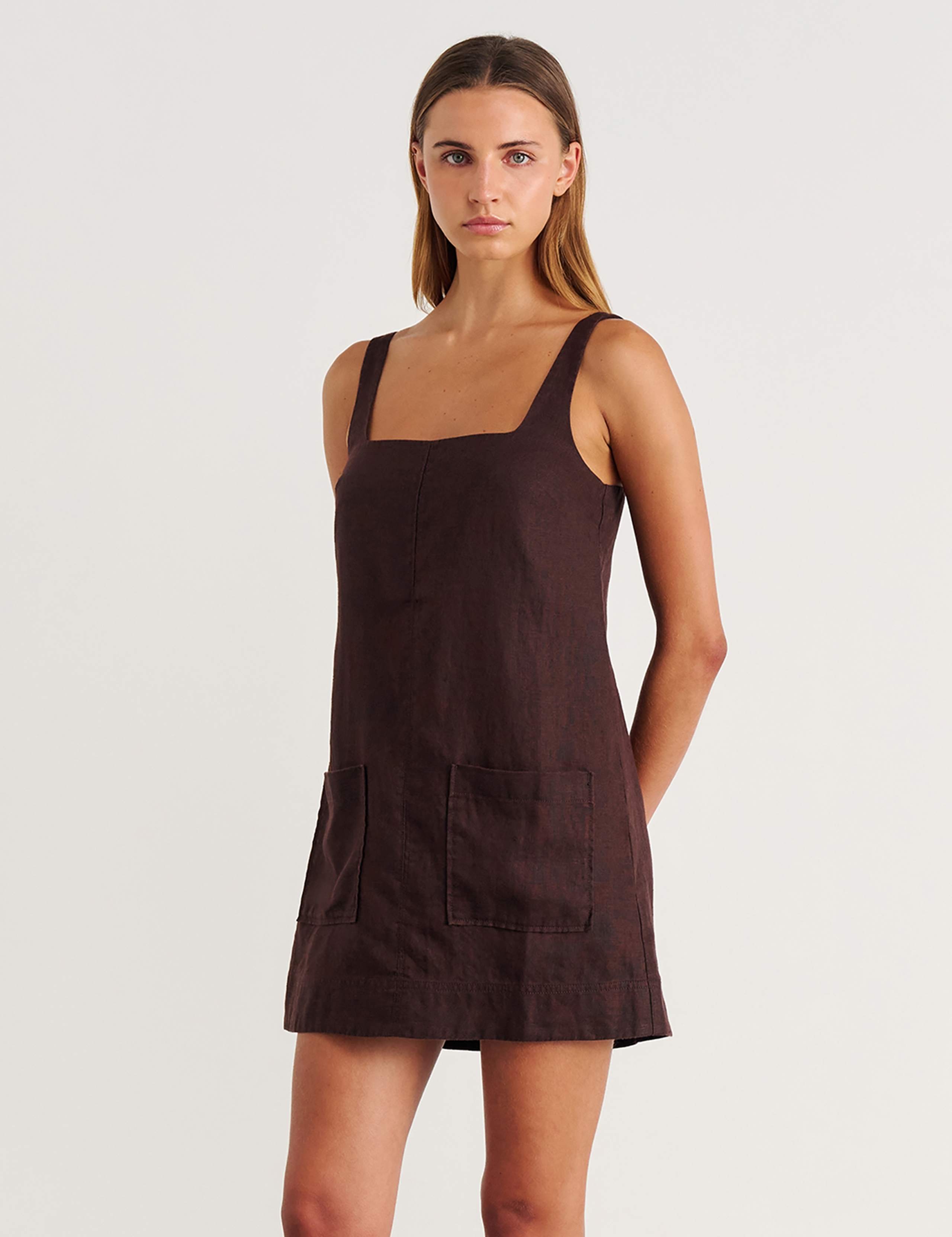 Pure Linen Square Neck Mini Shift Dress 3 of 6