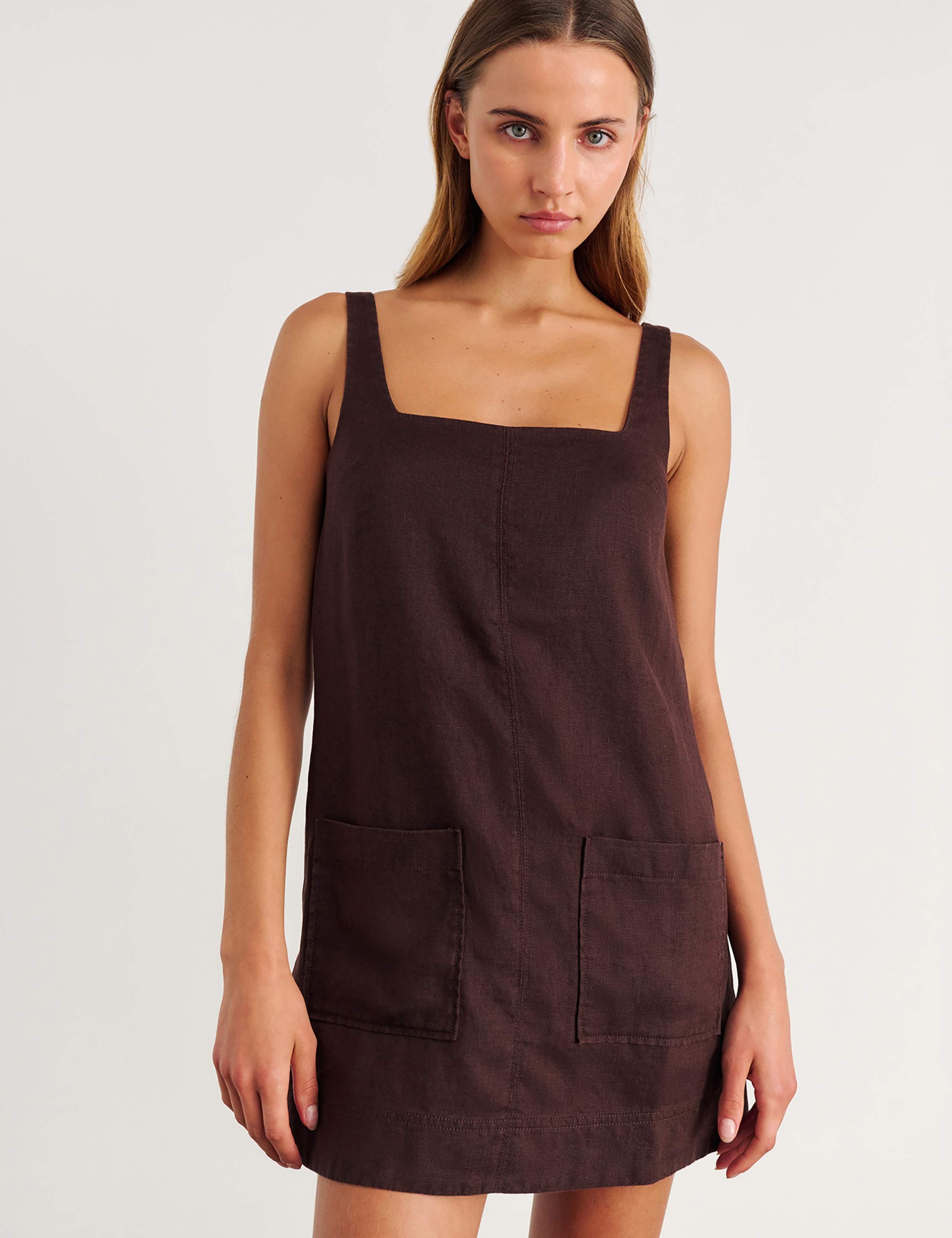 Pure Linen Square Neck Mini Shift Dress 4 of 6