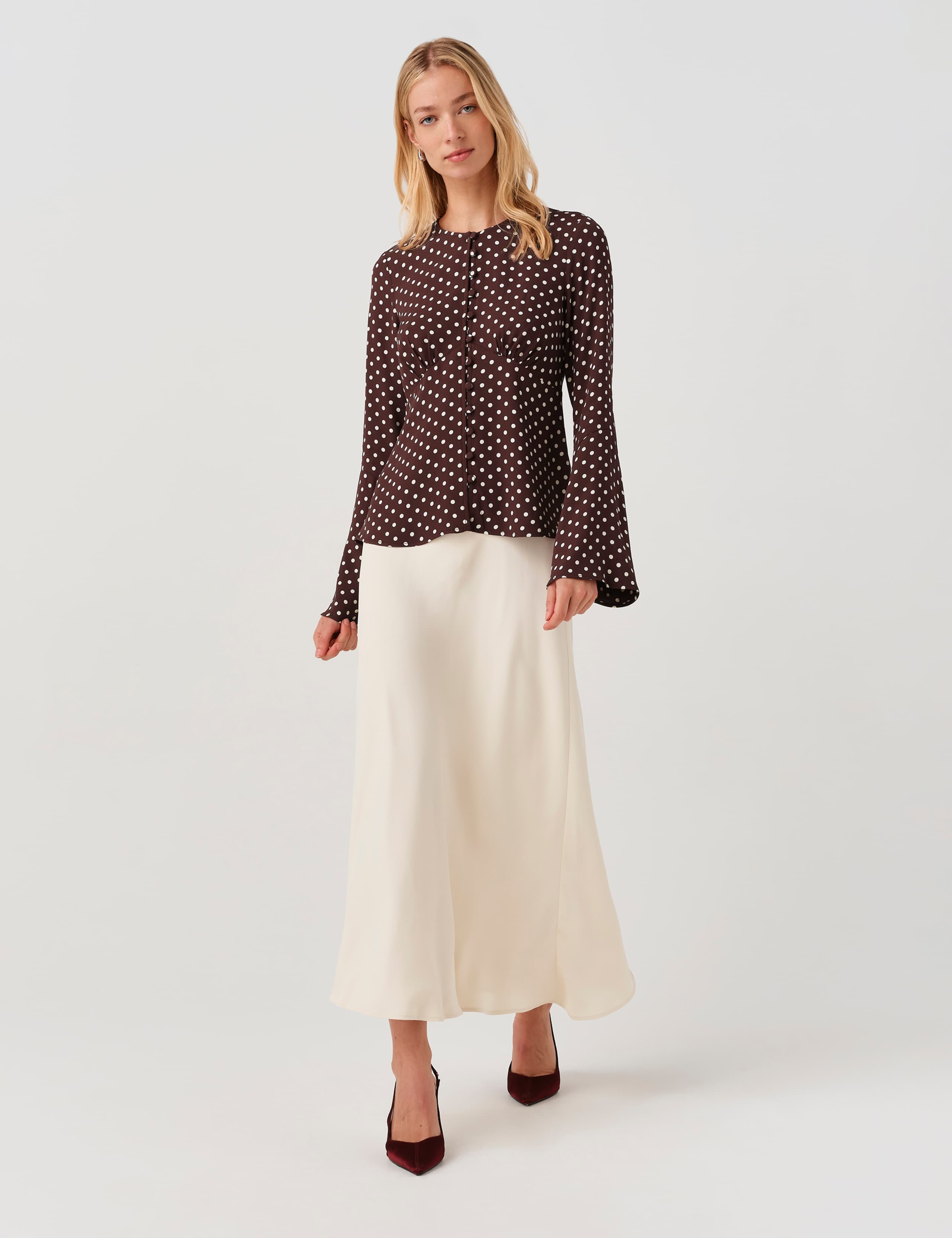 V Neck Polka Dot Long Sleeve Blouse 2 of 10