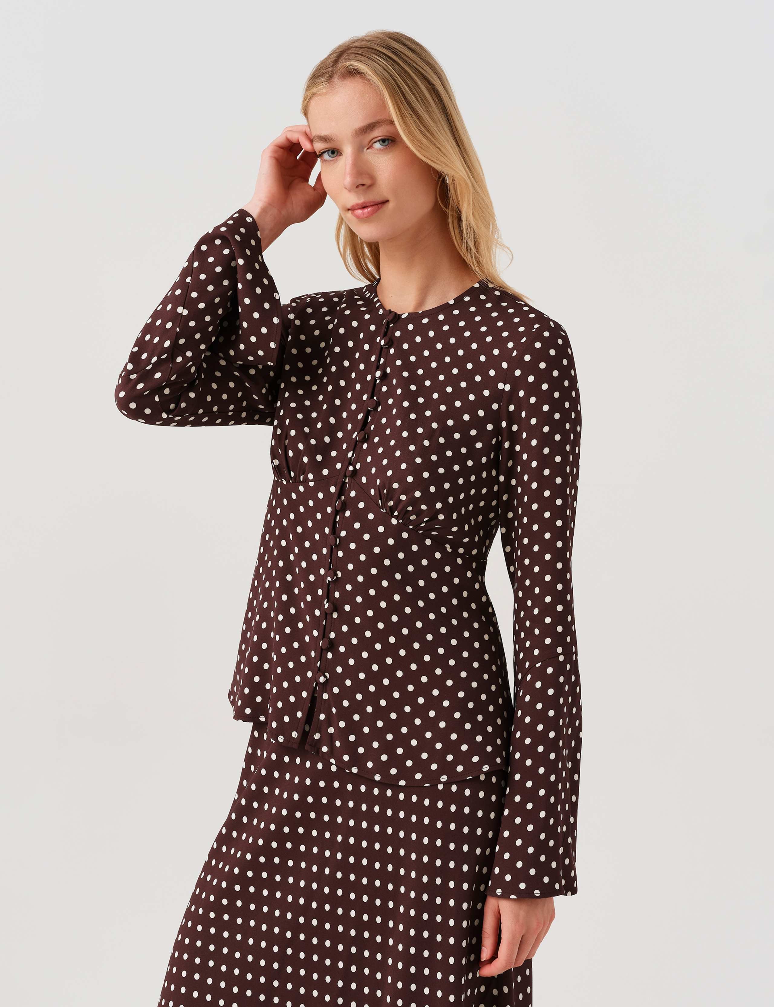 V Neck Polka Dot Long Sleeve Blouse 3 of 10