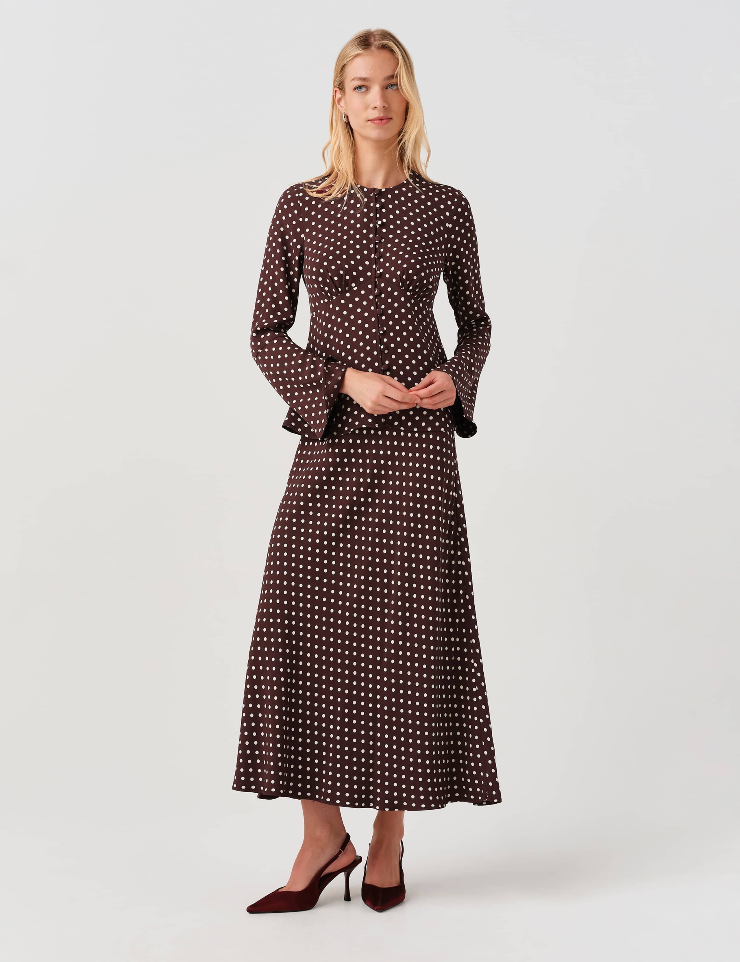 V Neck Polka Dot Long Sleeve Blouse 6 of 10