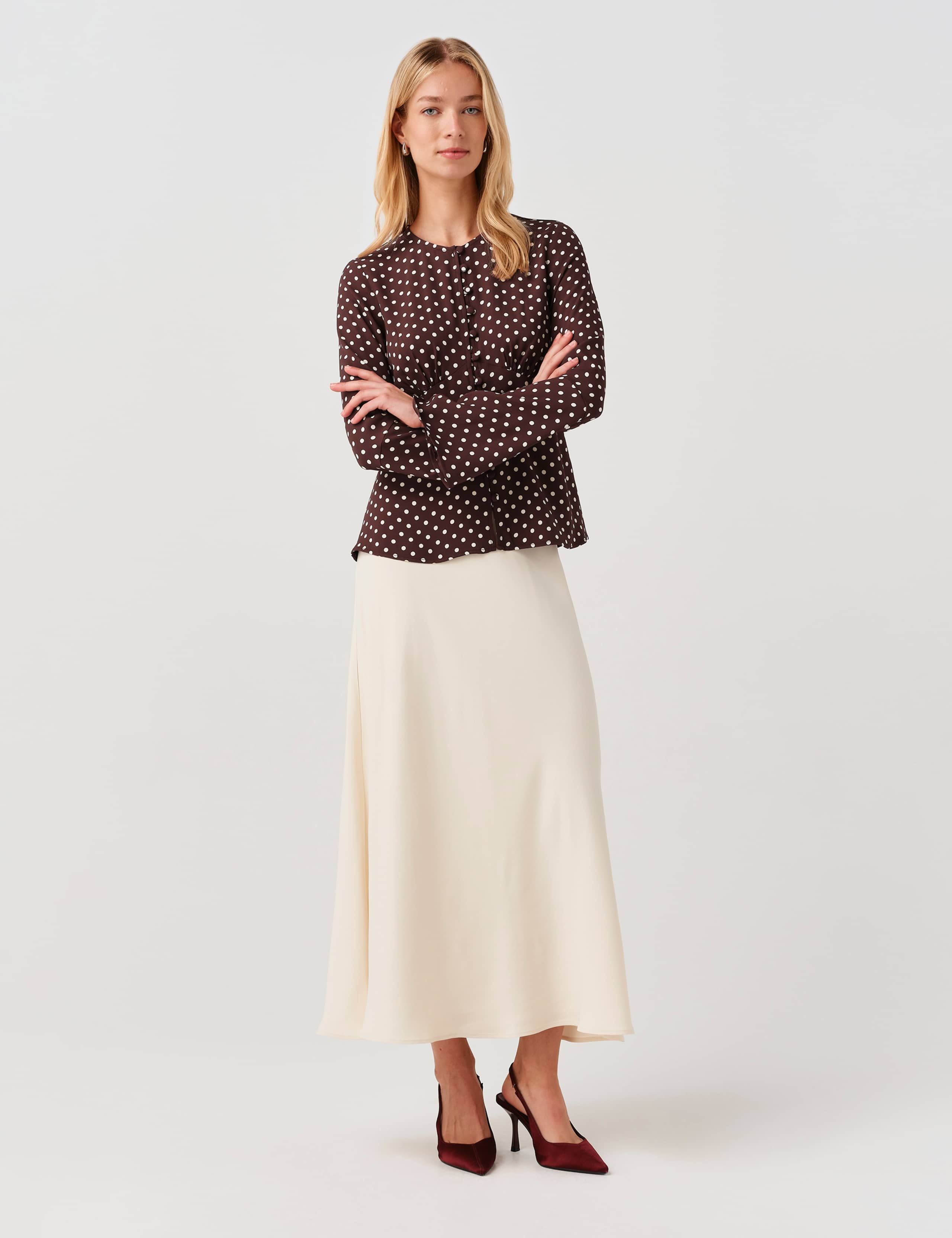 V Neck Polka Dot Long Sleeve Blouse 10 of 10
