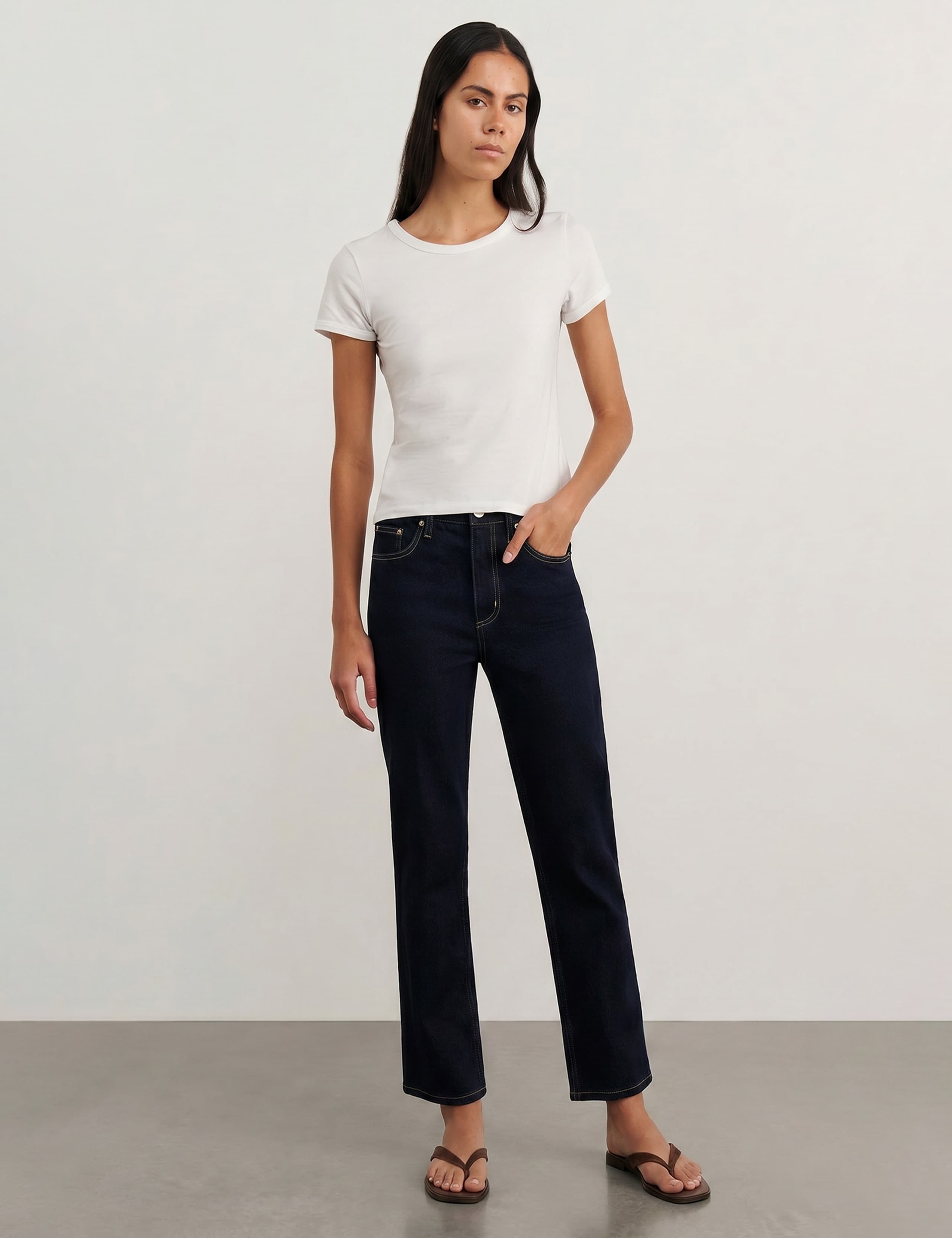 High Waisted Slim Straight Leg Cropped Jeans 1 of 5