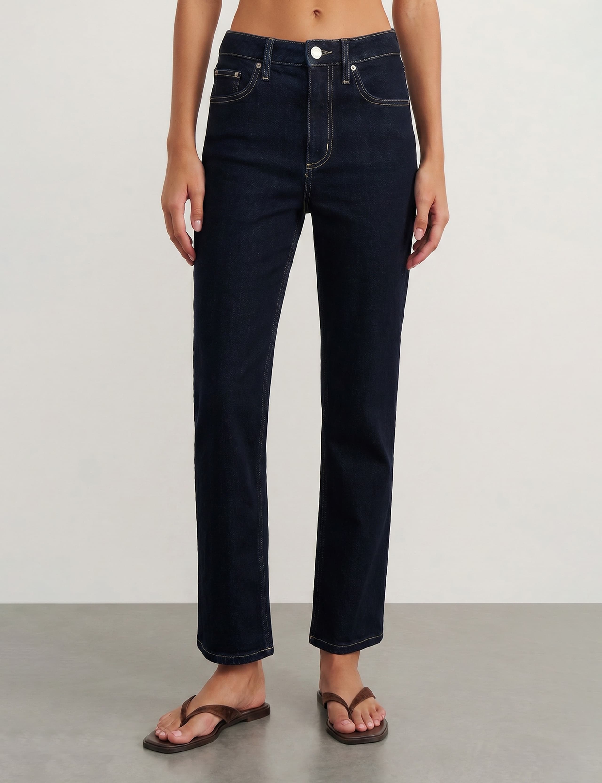 High Waisted Slim Straight Leg Cropped Jeans 2 of 5