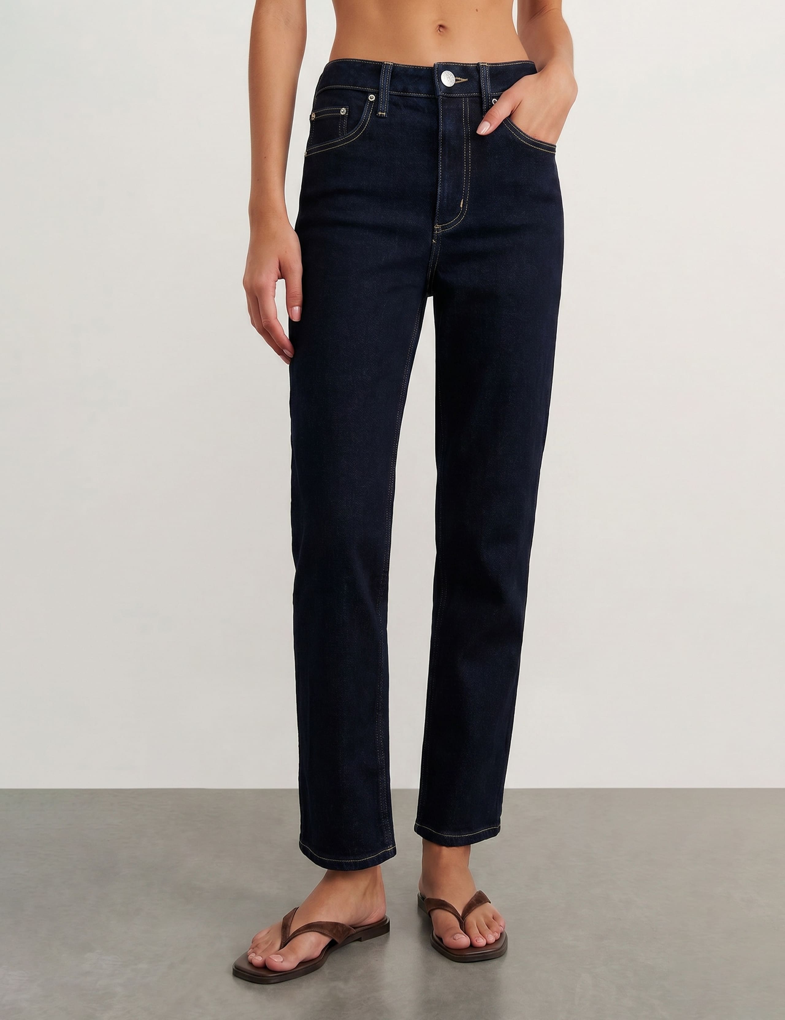 High Waisted Slim Straight Leg Cropped Jeans 3 of 5