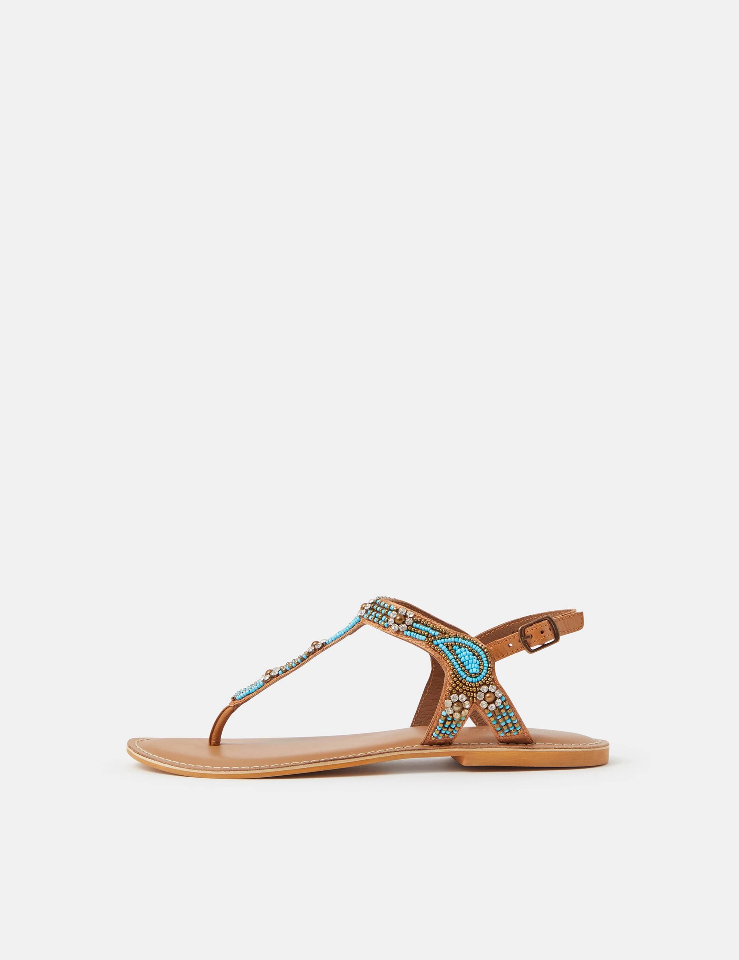Leather Floral Beaded Toe Thong Sandals 2 of 3