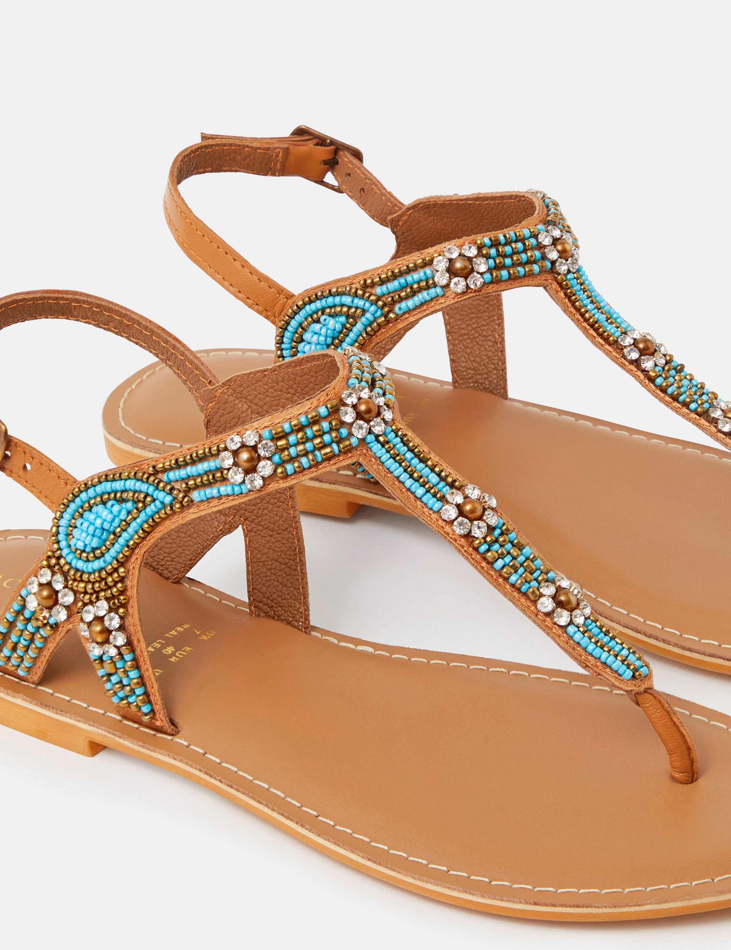 Leather Floral Beaded Toe Thong Sandals 3 of 3