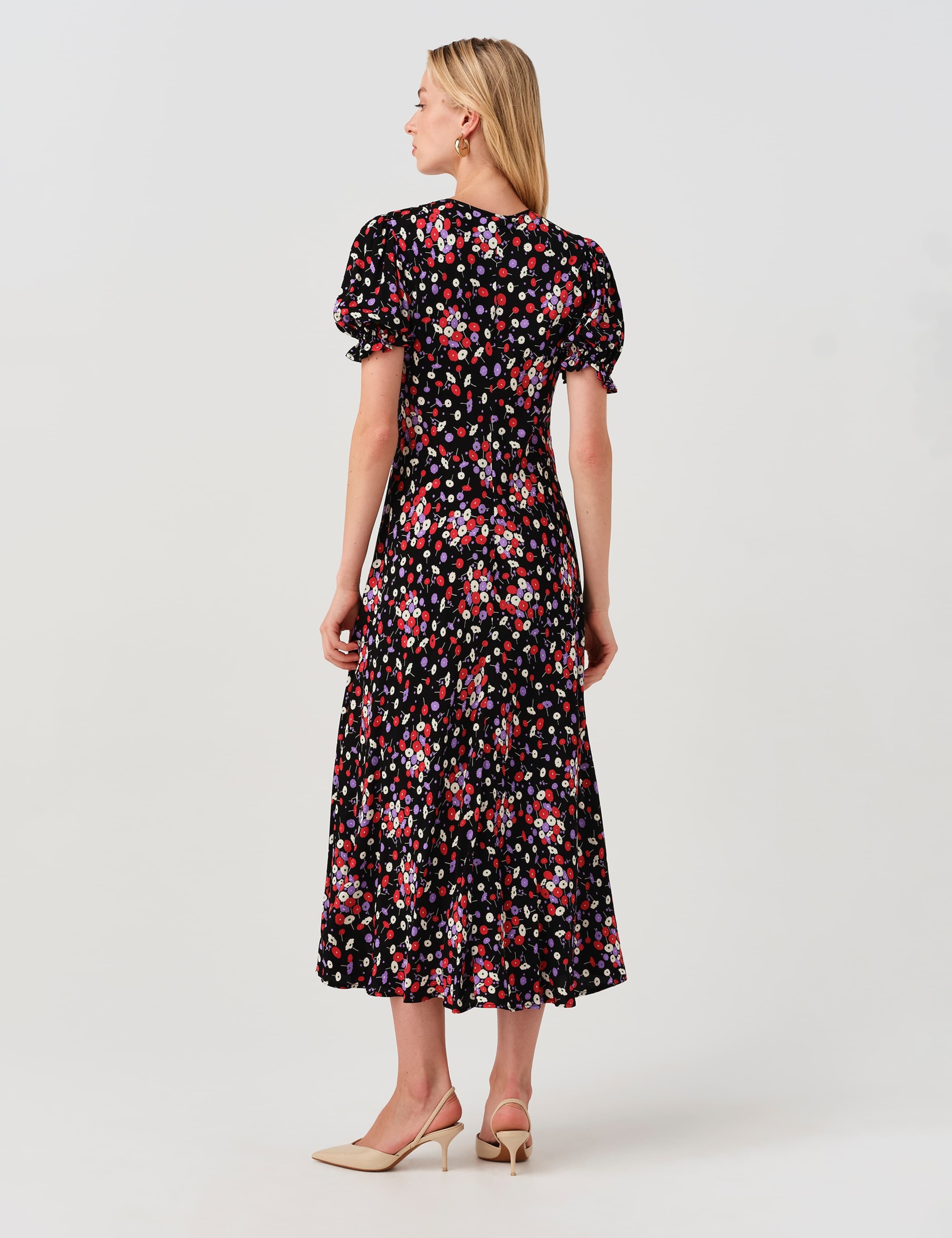 Crepe Floral Tie Neck Midi Tea Dress 9 of 9