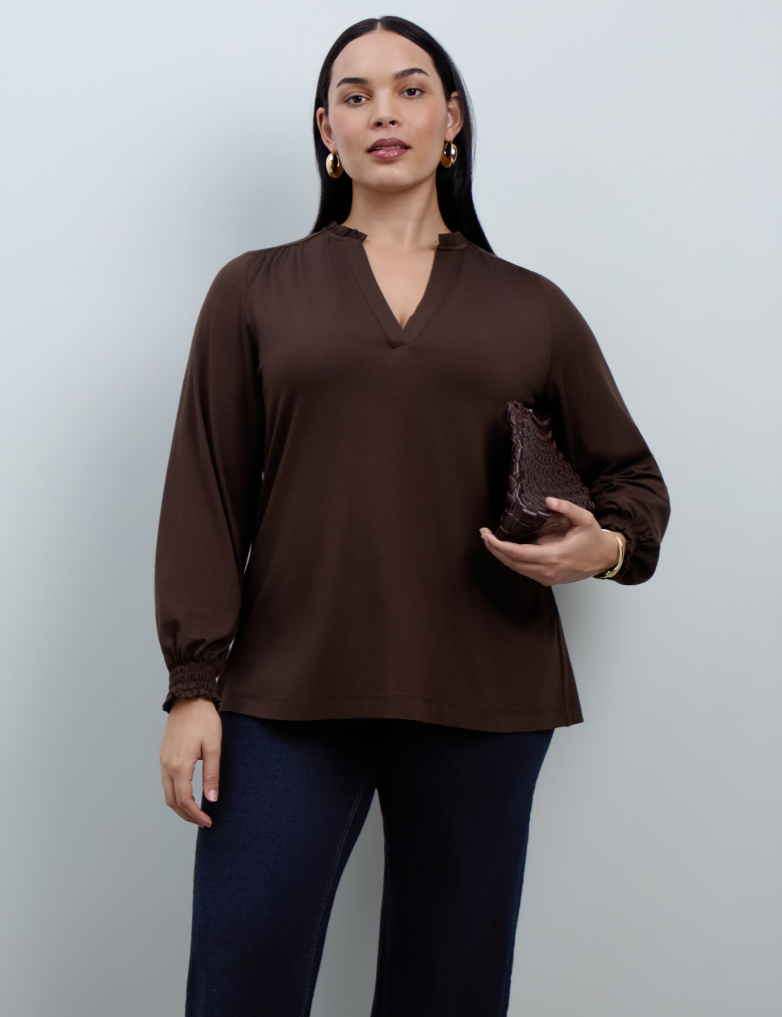 Curve Jersey Ruffle Neck Blouse 1 of 4