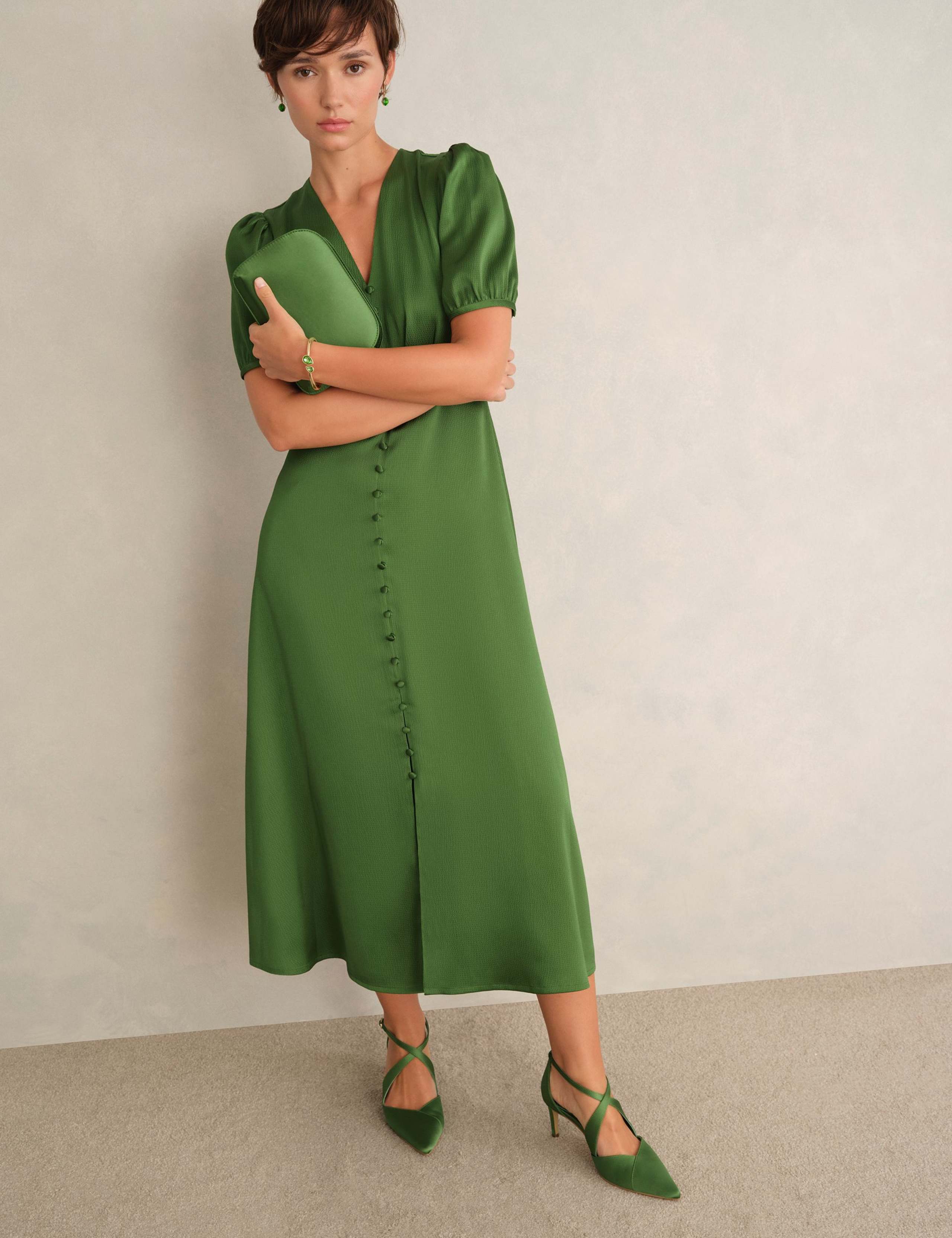 Satin V-Neck Midi Skater Dress 3 of 6