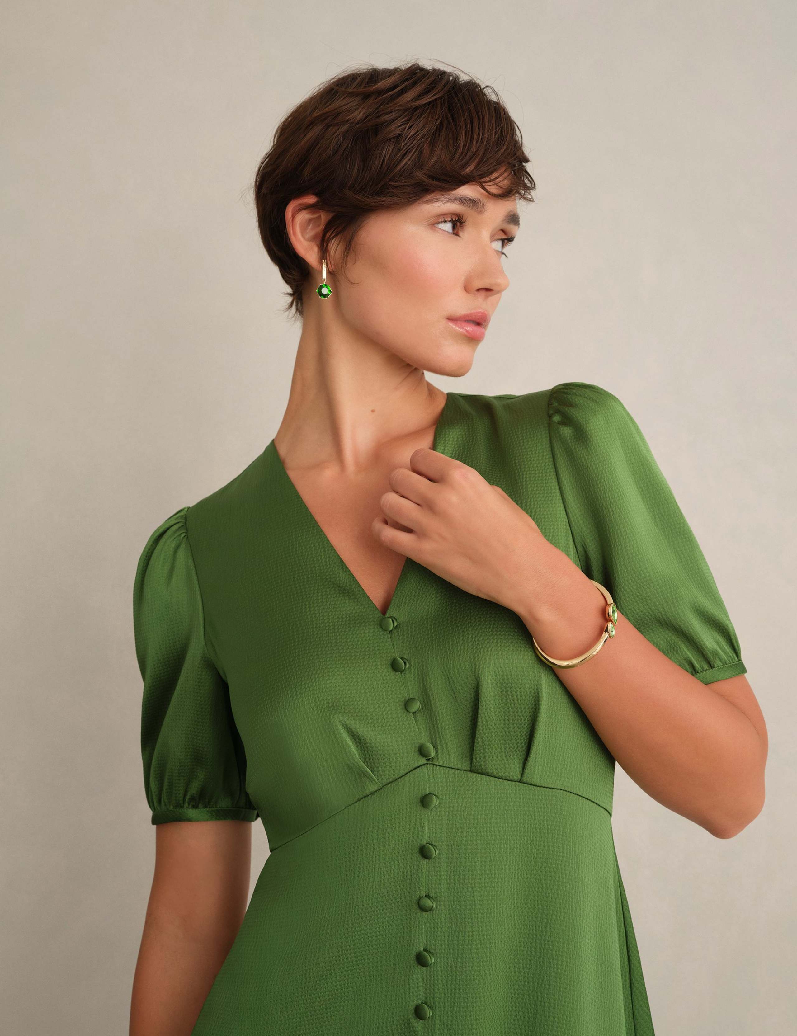 Satin V-Neck Midi Skater Dress 5 of 6