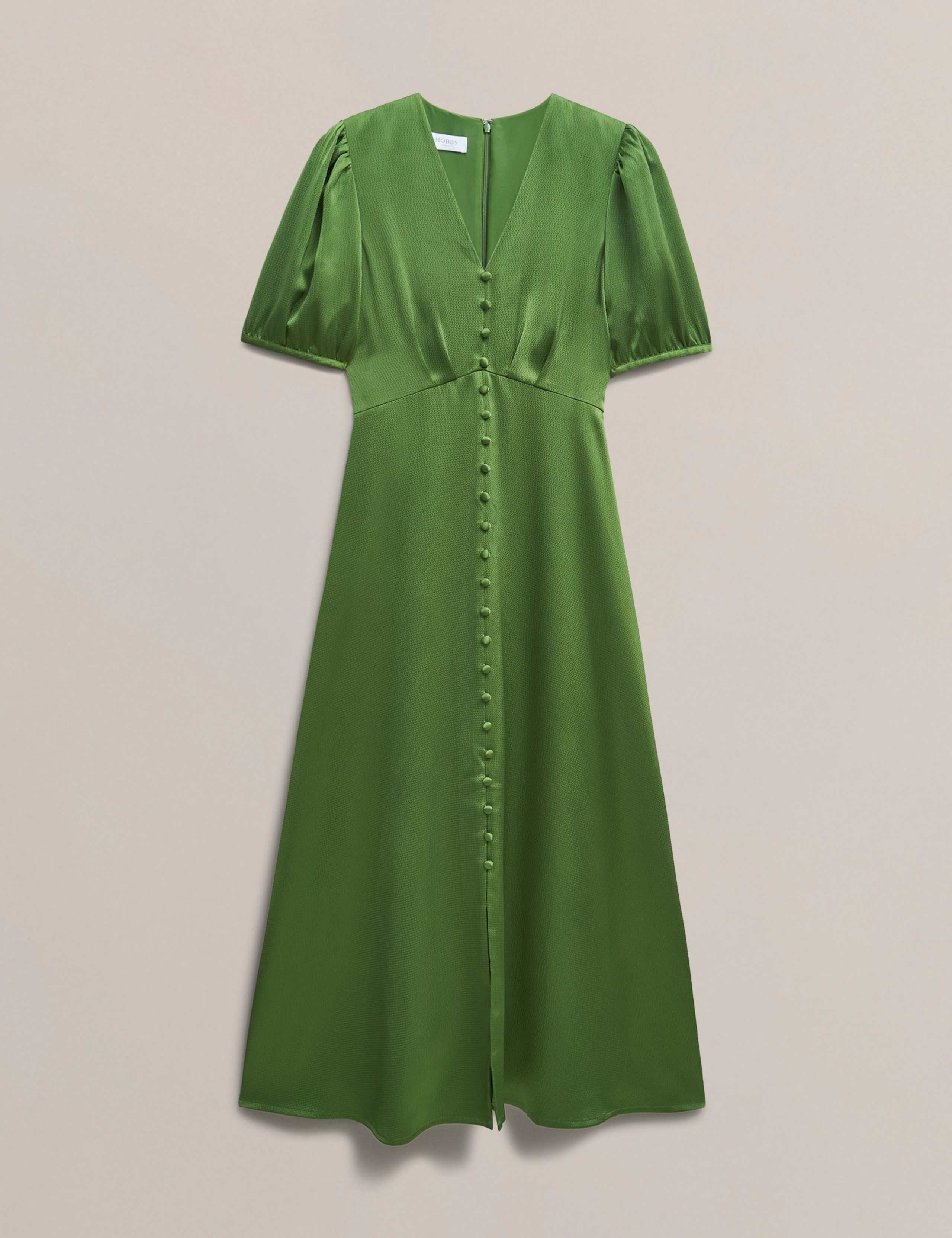 Satin V-Neck Midi Skater Dress 2 of 6