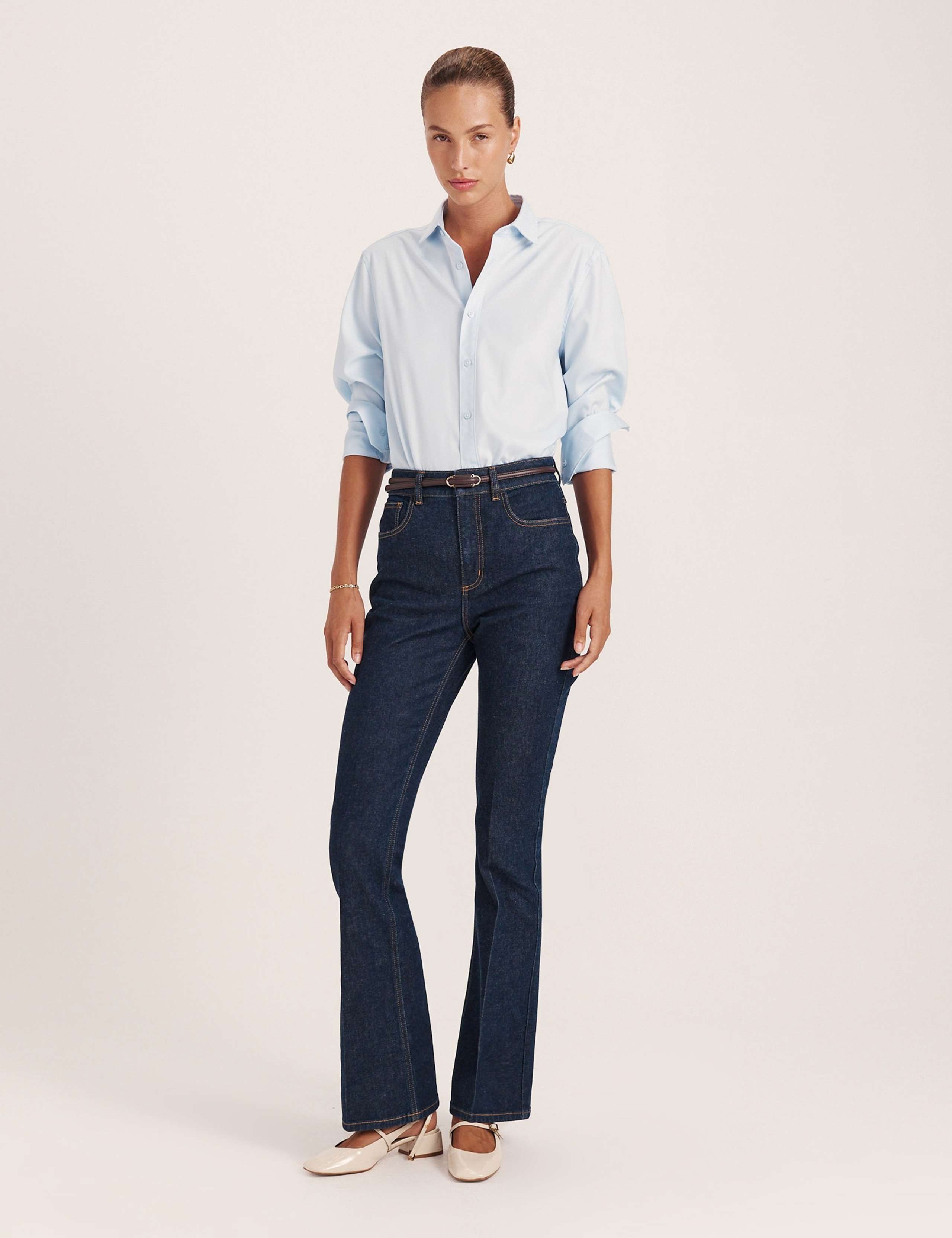 High Waisted Crease Front Bootcut Jeans with Lyocell 1 of 8