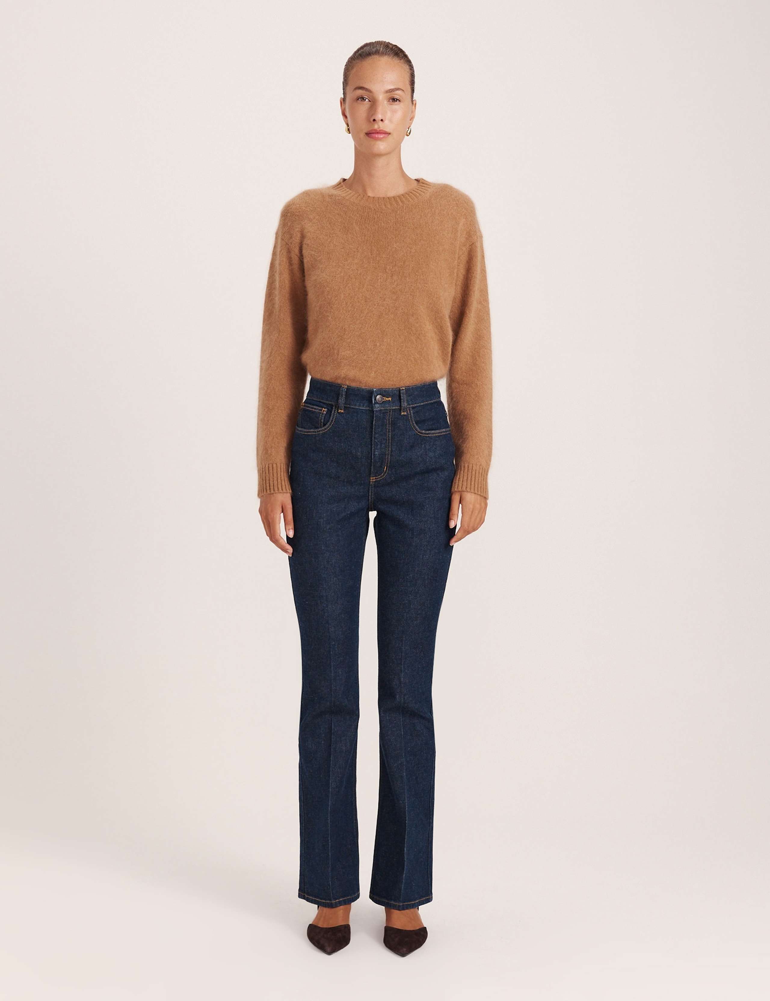 High Waisted Crease Front Bootcut Jeans with Lyocell 3 of 8