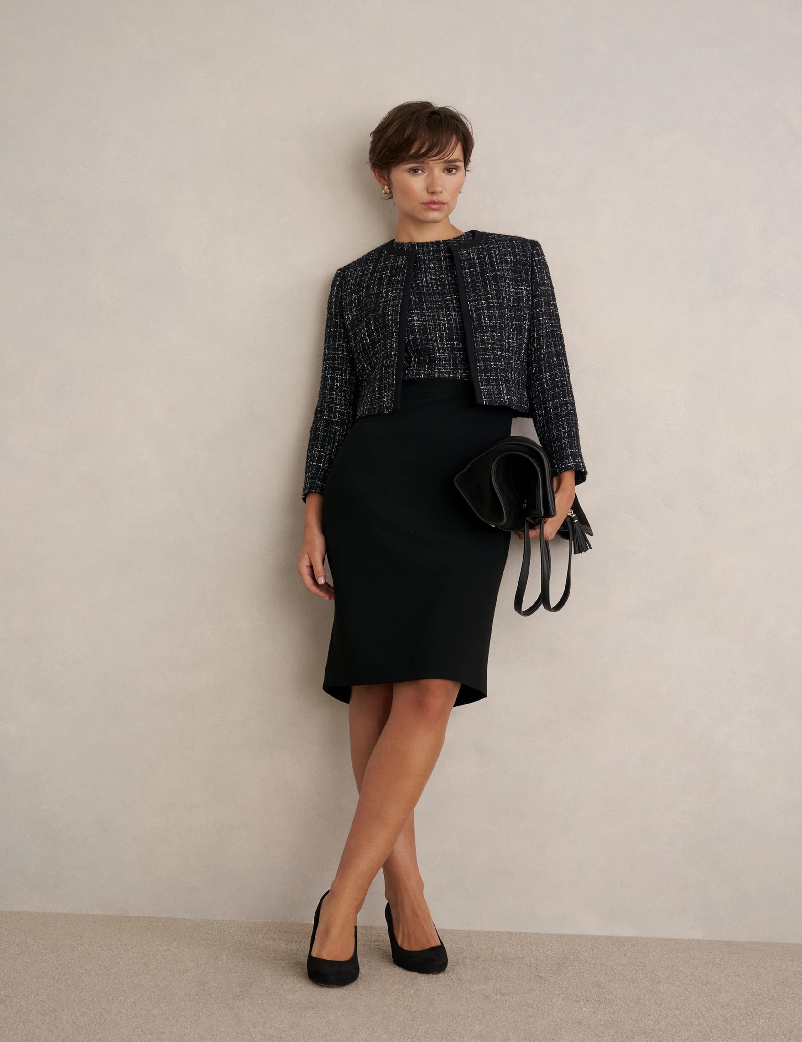 Textured Round Neck Mini Tailored Dress 3 of 6