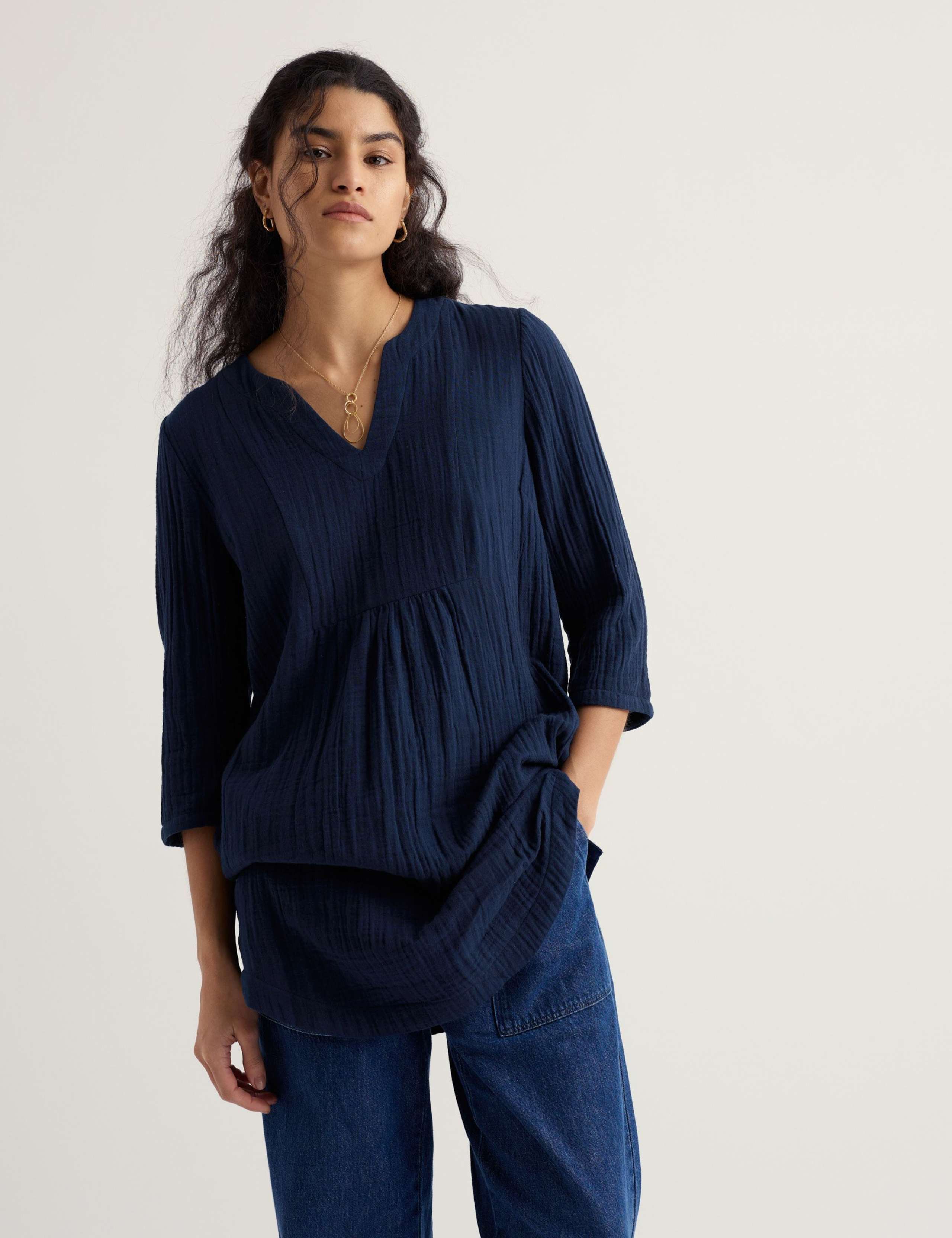 Pure Cotton Textured Notch Neck Relaxed Tunic 1 of 4