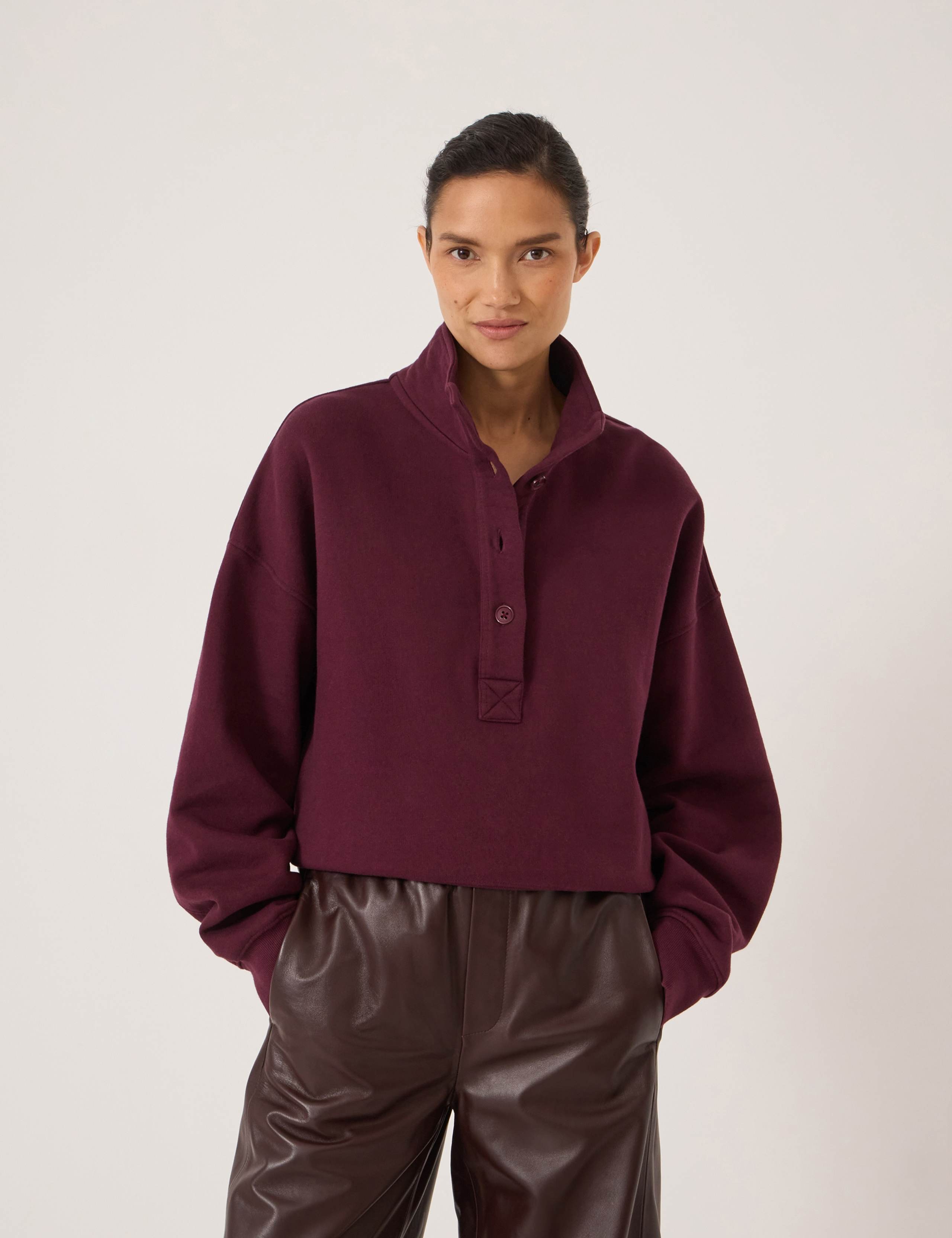 Pure Cotton Button Detail Sweatshirt 1 of 5