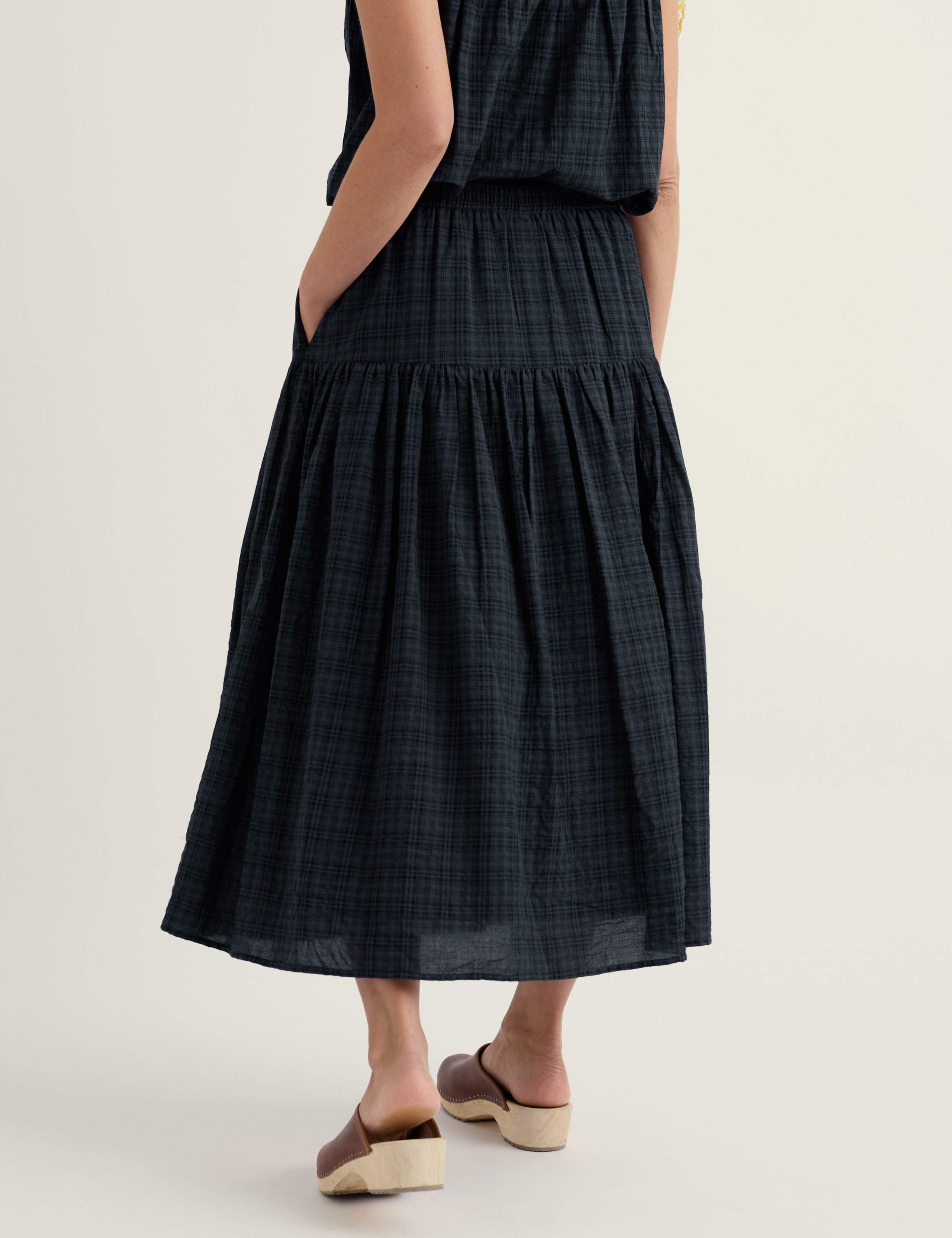 Cotton Rich Checked Midi A-Line Tiered Skirt 4 of 5